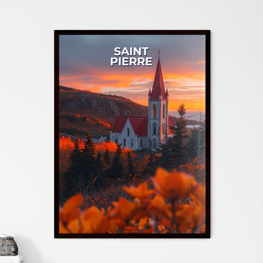 Saint Pierre and Miquelon Church Painting, Steeple, Forest, Traditional, Religious, Vibrant Art, North America Framed Art