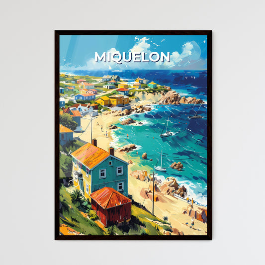 Stunning Art Piece Depicting Saint Pierre and Miquelon Beachfront with Houses and Boats in North America Framed Art