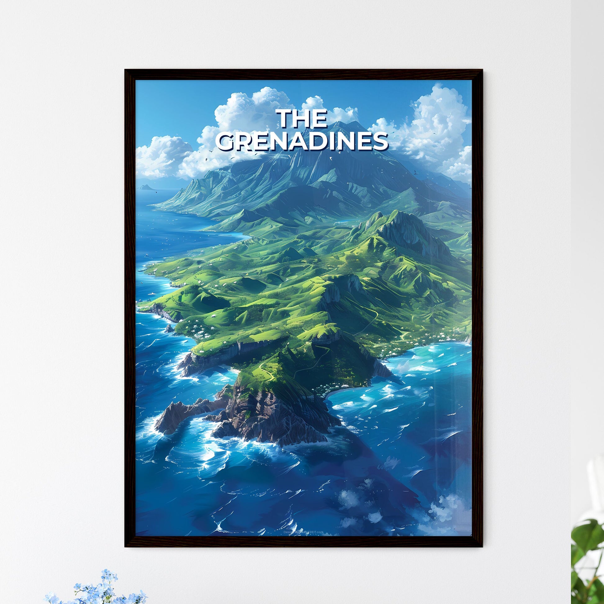 Vibrant Green Island Aerial Art - Framed Art Print
