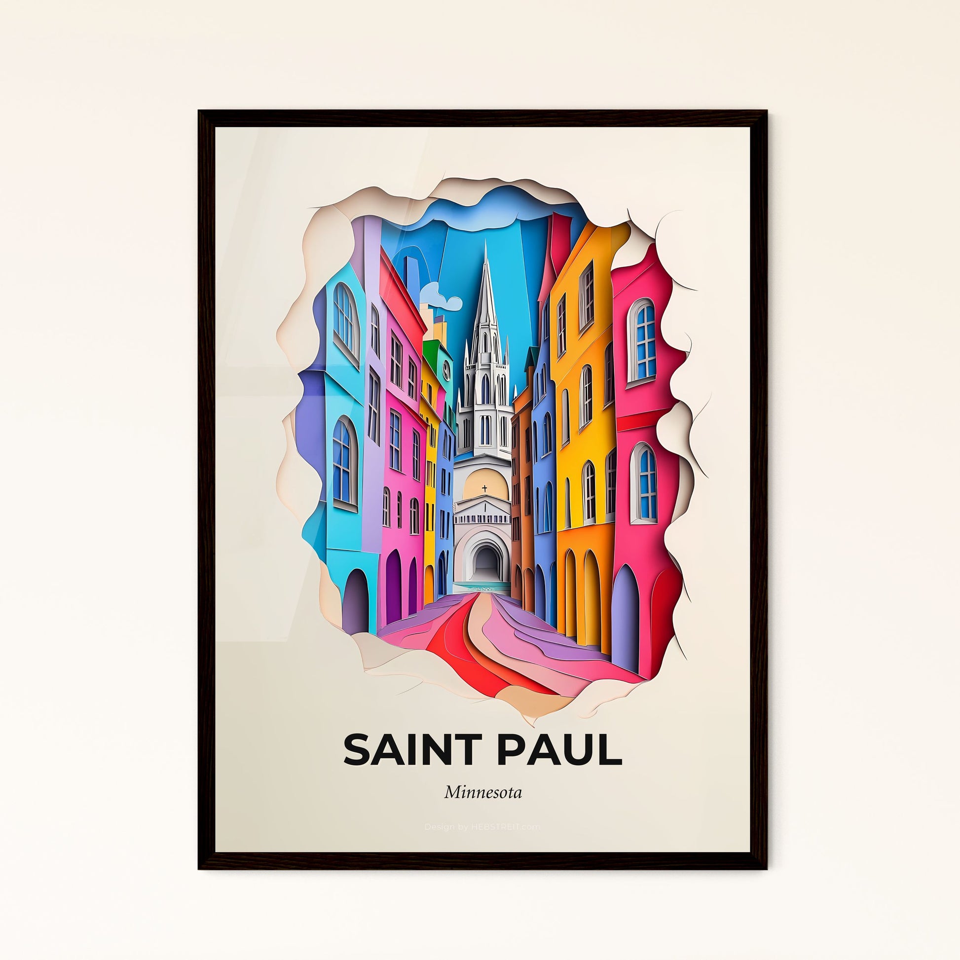 Vivid Saint Paul, Minnesota - a colorful city scene with a church in the background