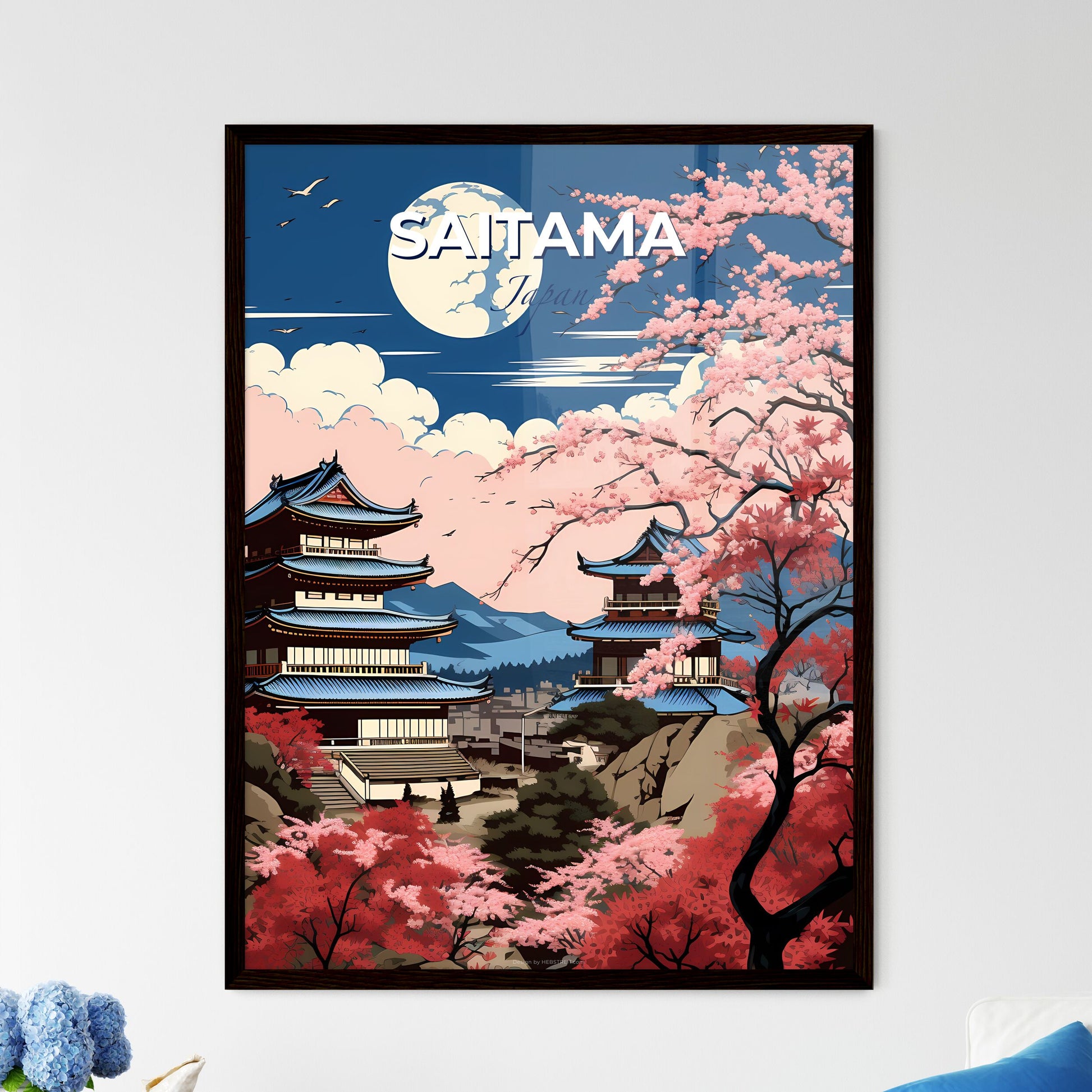 Japanese City Skyline Oil Painting Cherry Blossom Pagoda Skyscrapers Default Title