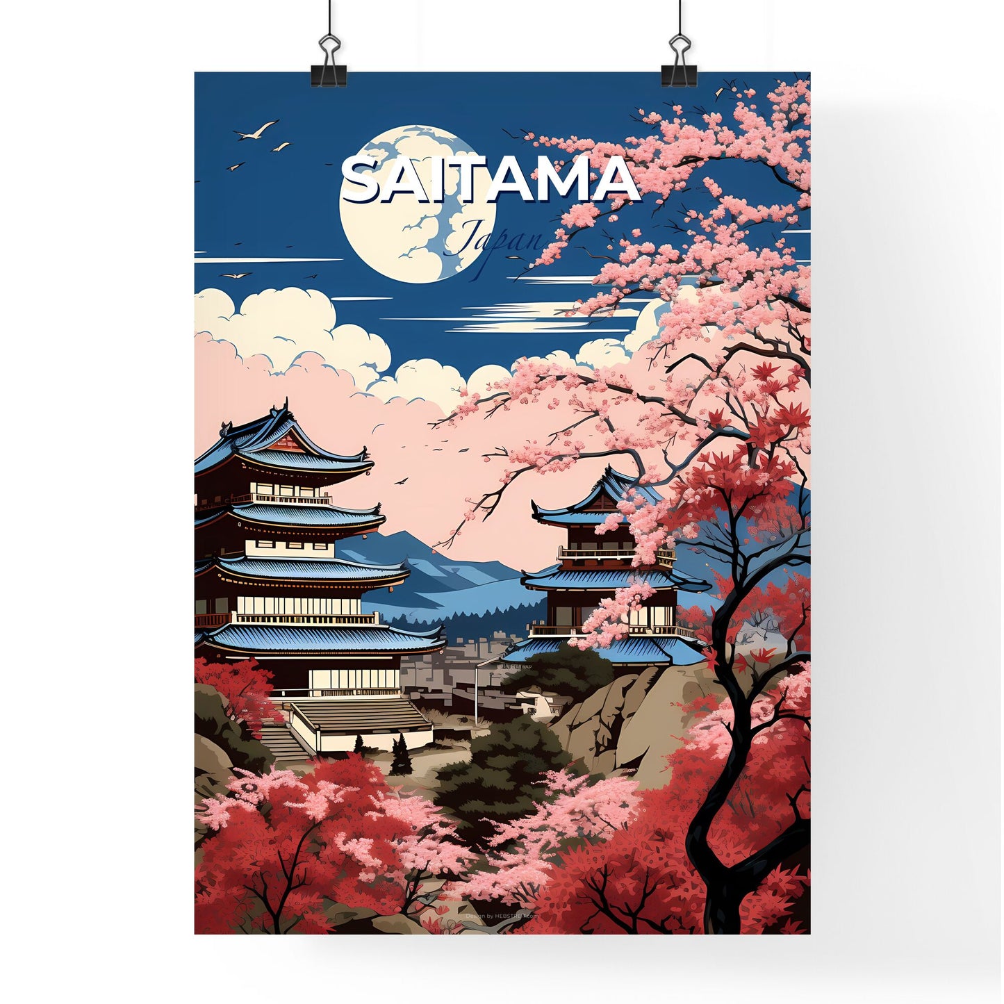 Japanese City Skyline Oil Painting Cherry Blossom Pagoda Skyscrapers Default Title