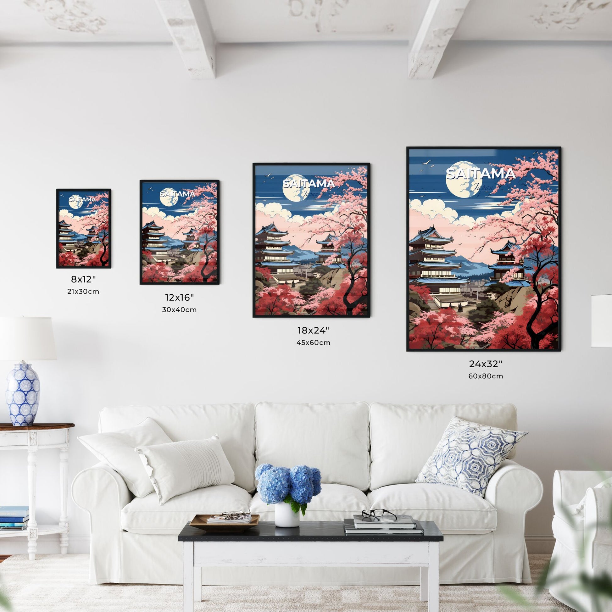 Japanese City Skyline Oil Painting Cherry Blossom Pagoda Skyscrapers Default Title