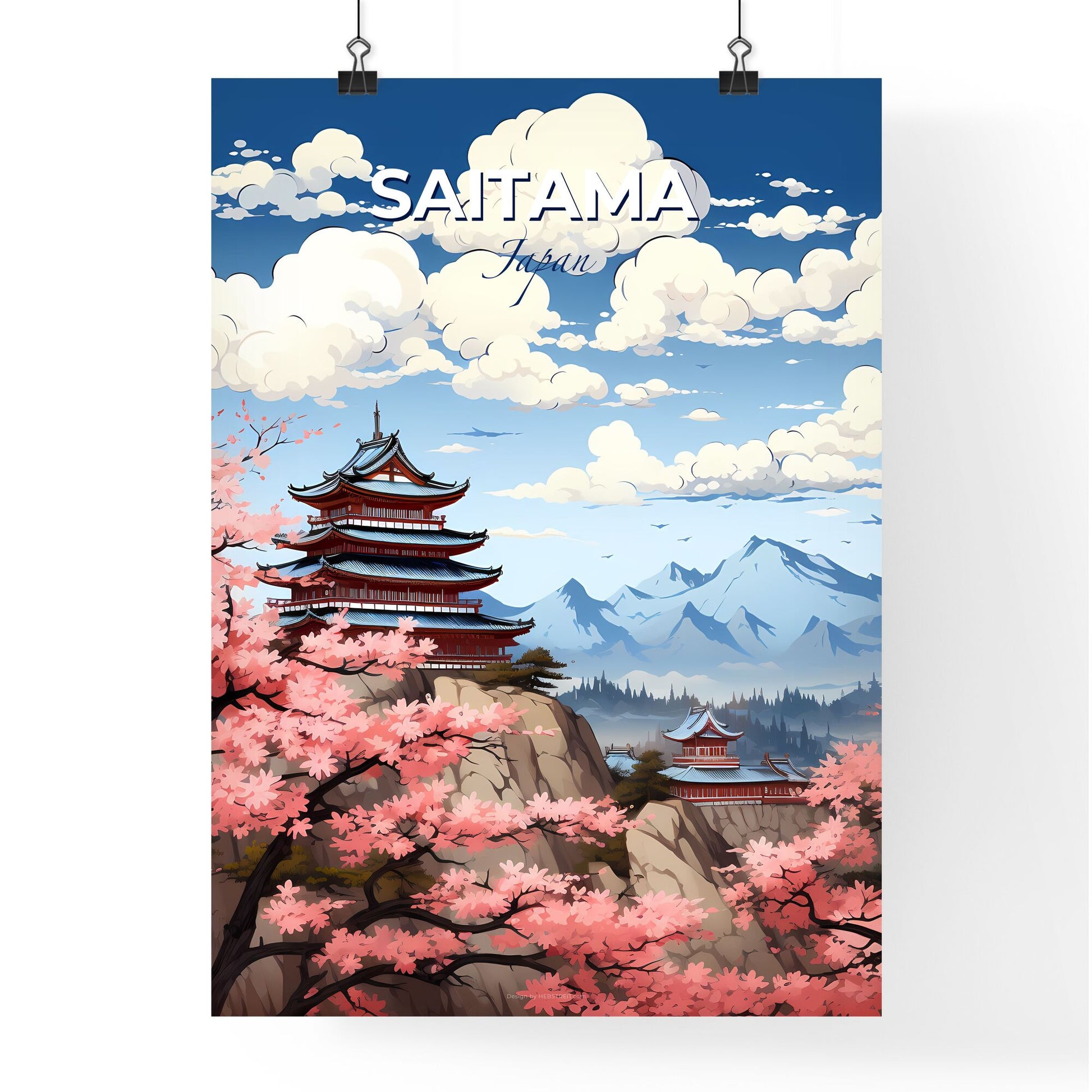 Vibrant Japanese Art | Pagoda Skyline | Saitama City | Digital Painting Default Title