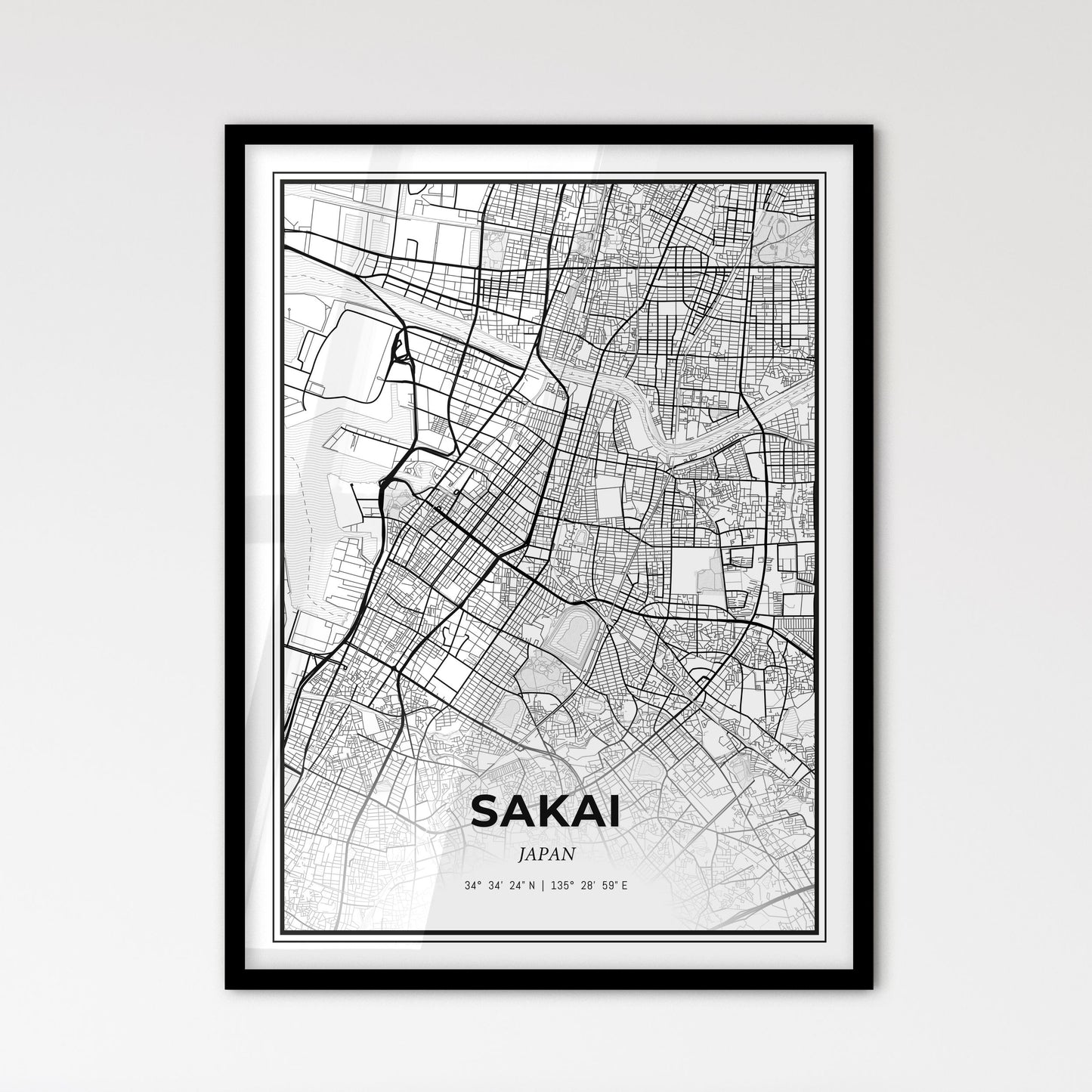 Sakai Japan - Scandinavian Style City Map for Modern Home Decor