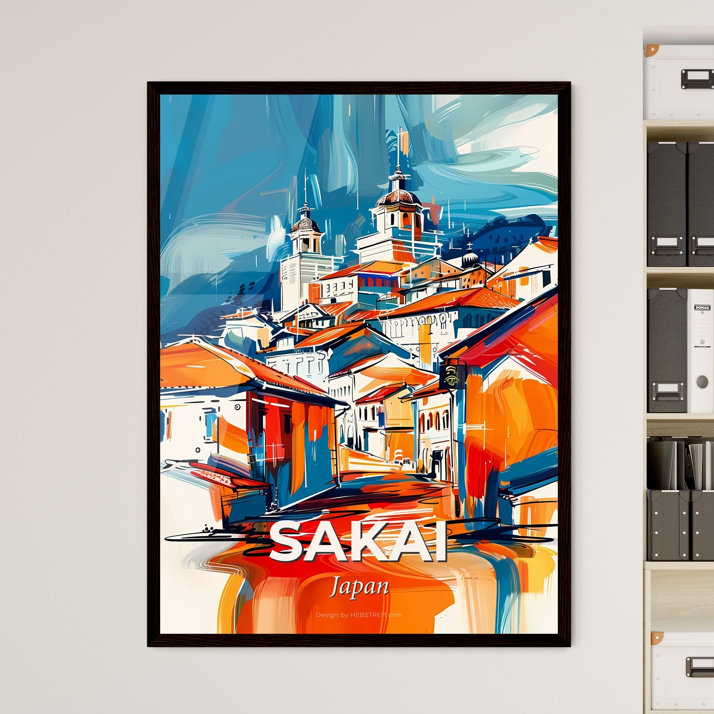 Vibrant Sakai, Japan - A Painting Of A Town