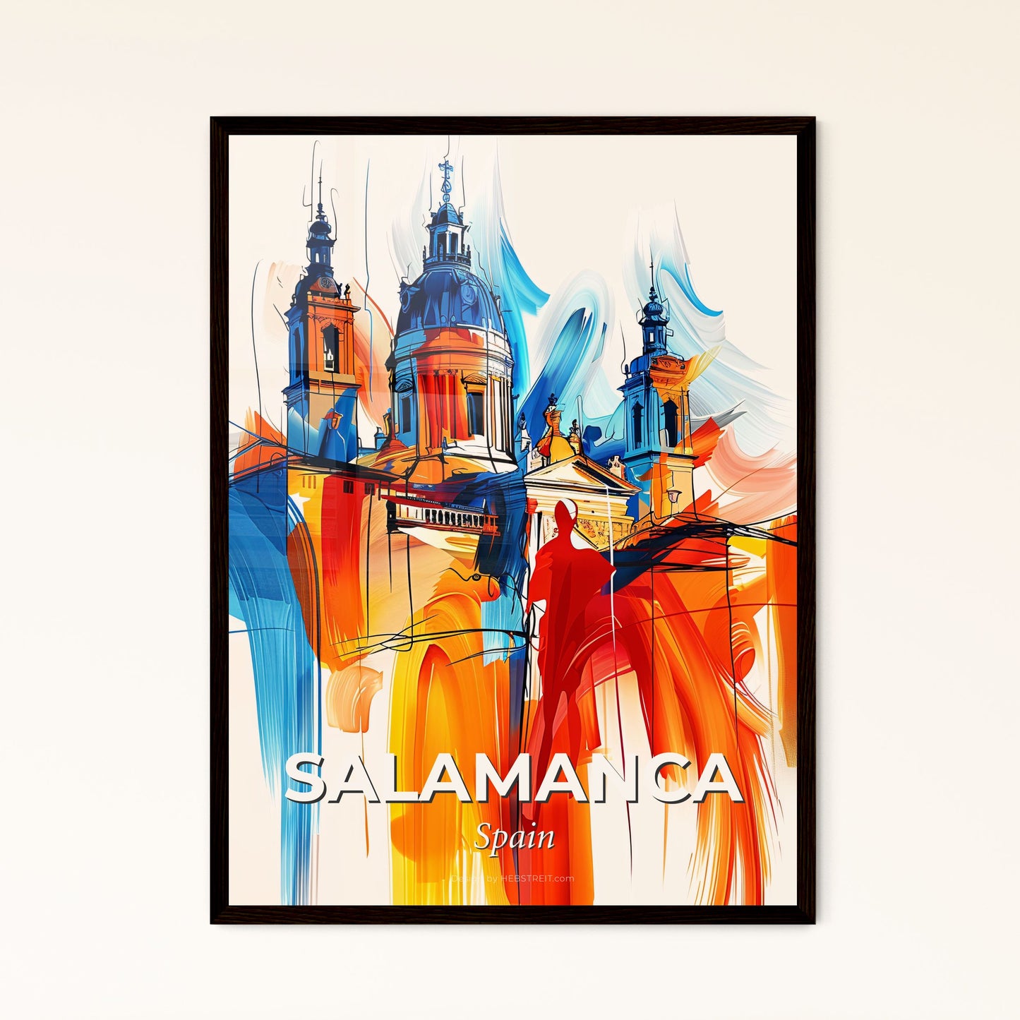 Vibrant Salamanca, Spain - A Painting Of A Skyline With A Colorful Building