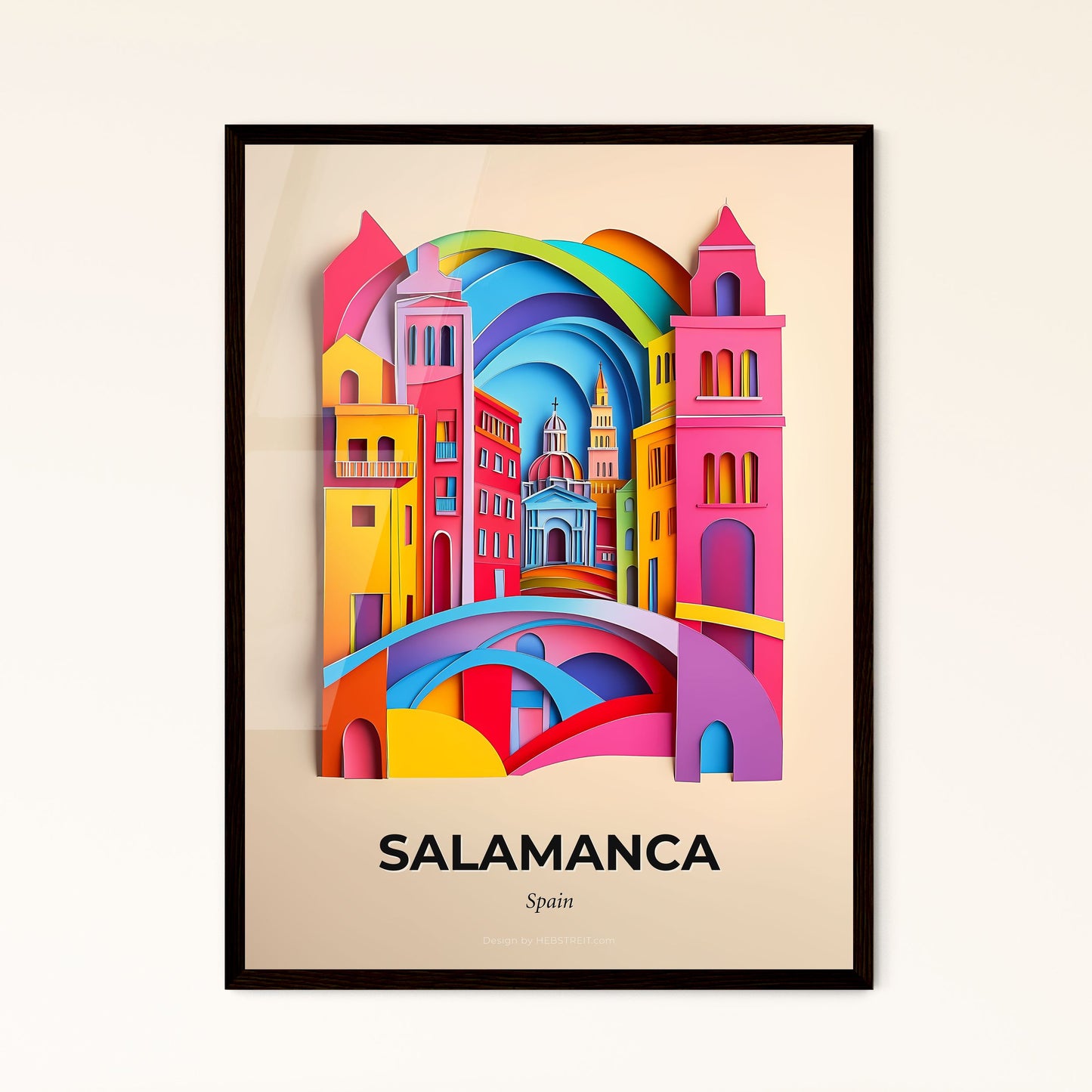 Vivid Salamanca, Spain - a colorful city with a bridge and a rainbow colored building