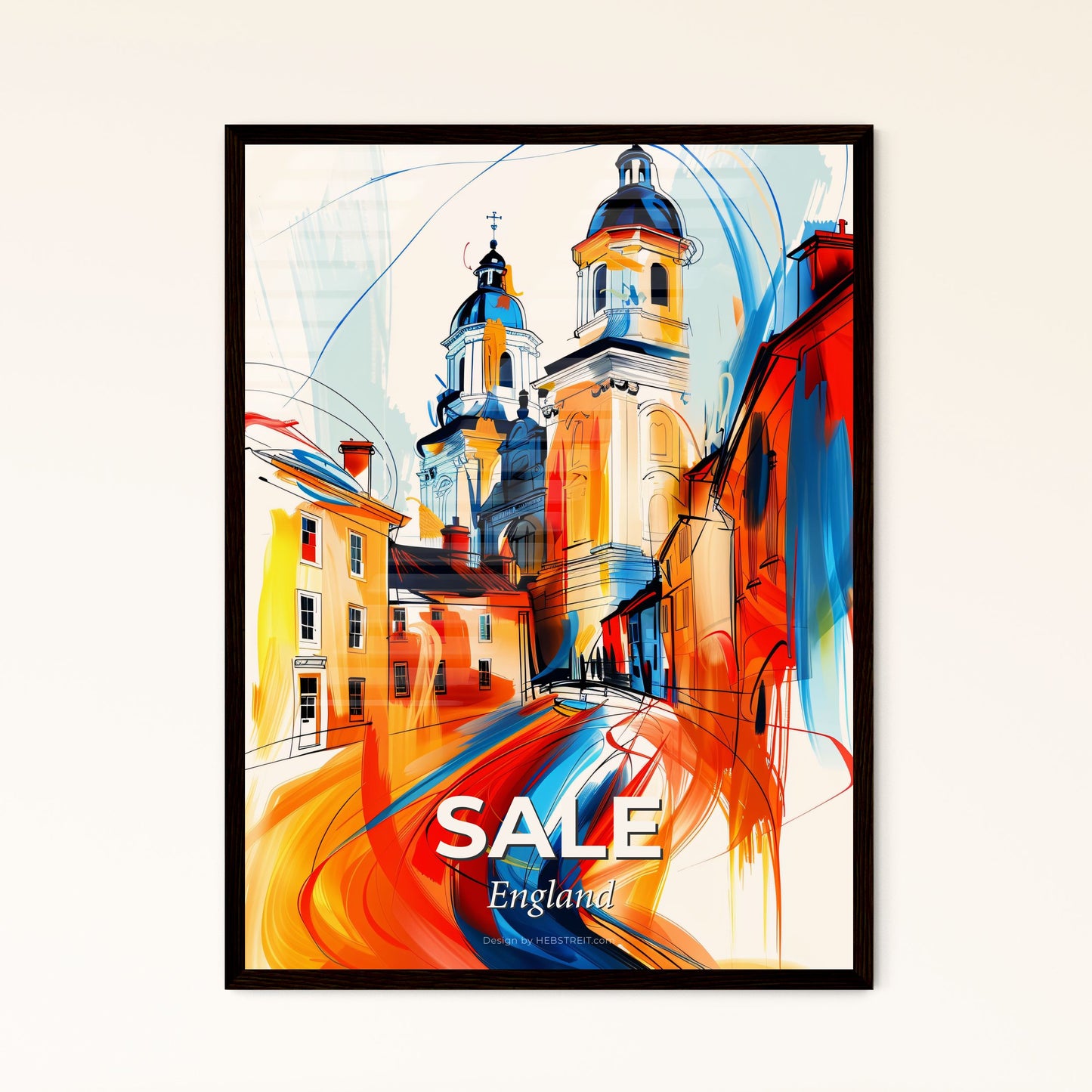 Vibrant Sale, England - A Painting Of A Building With A Colorful Background