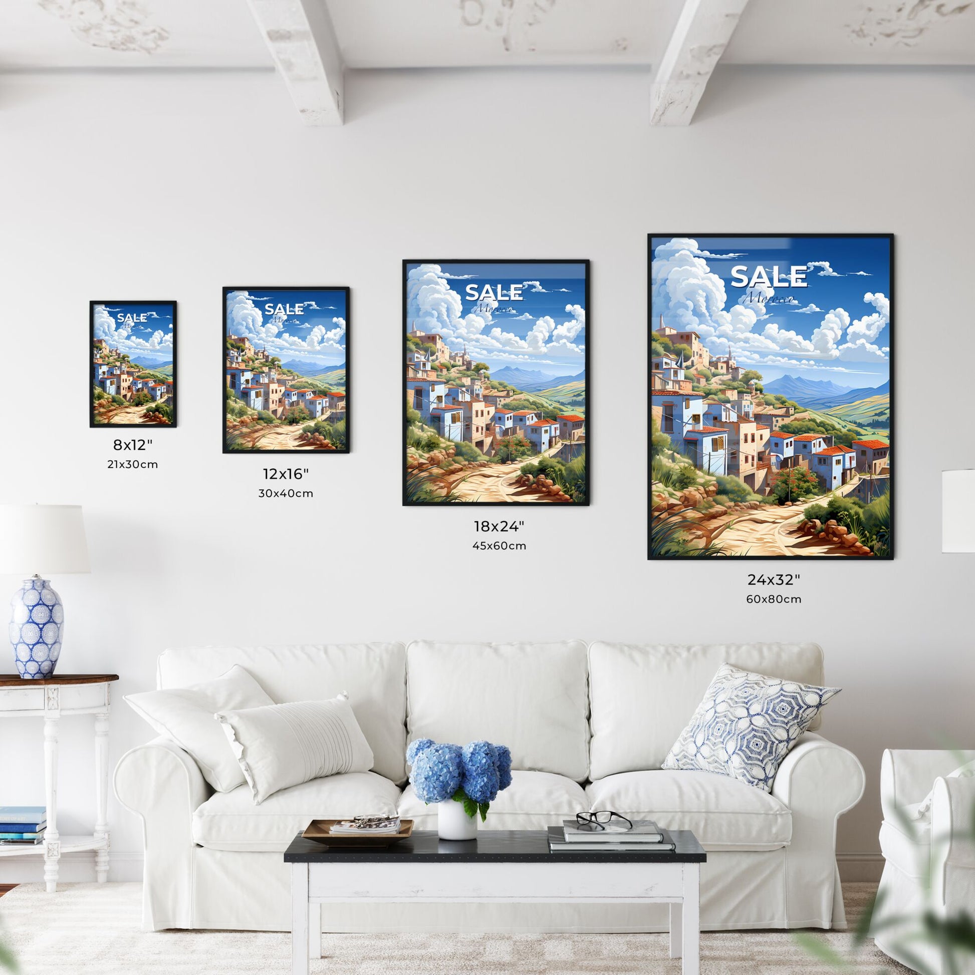 Vibrant Painting: Morocco Skyline Village Hilltop Art Default Title