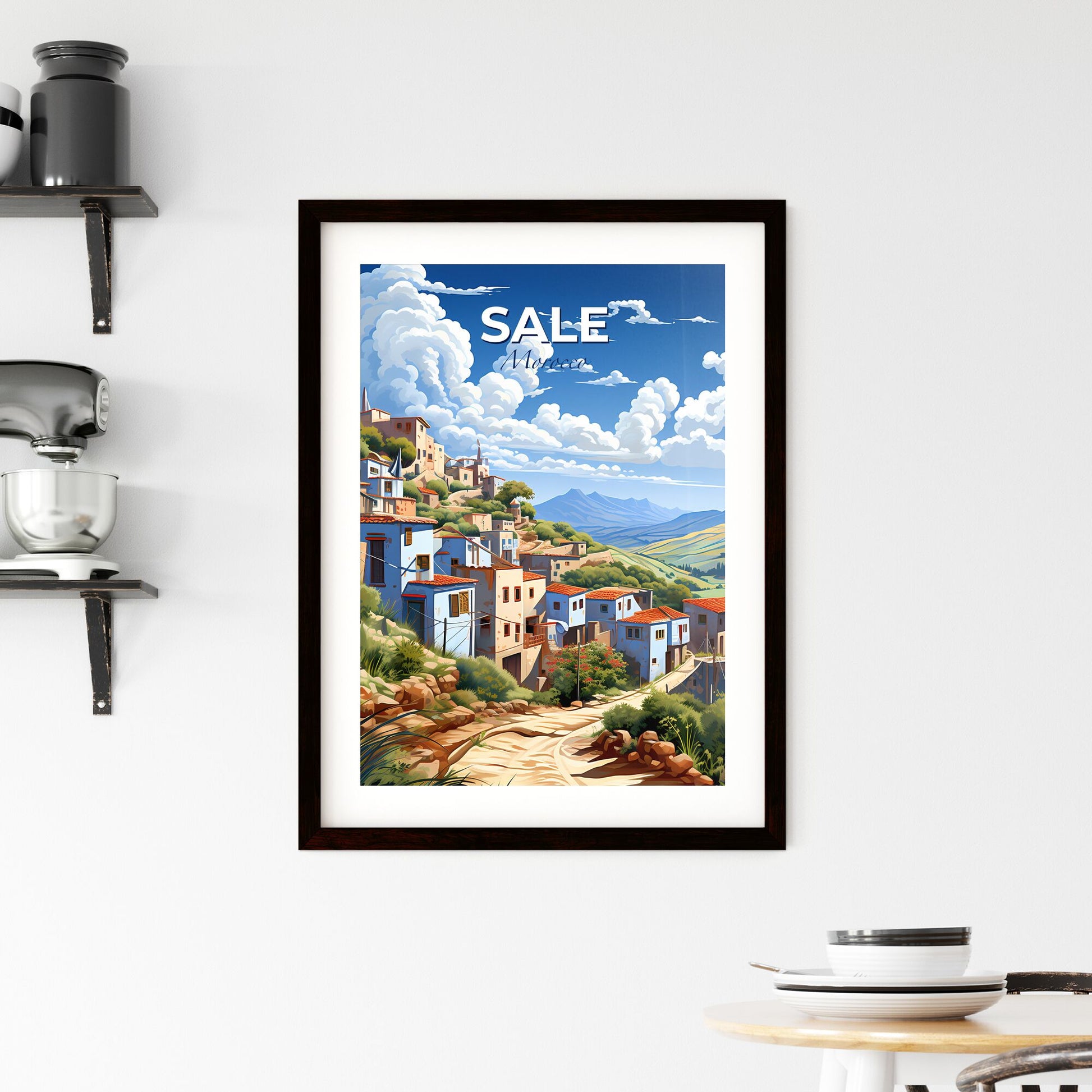 Vibrant Painting: Morocco Skyline Village Hilltop Art Default Title