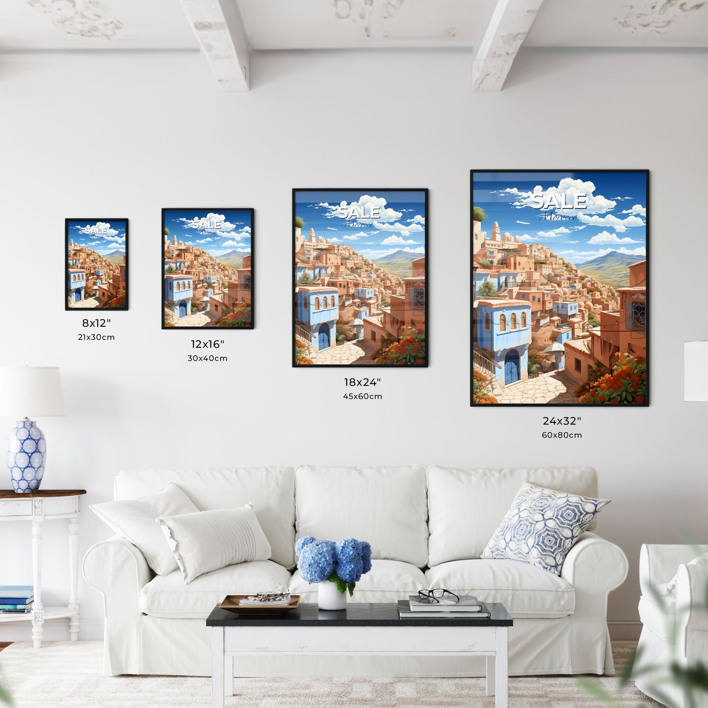 City Skyline Panorama Urban Artwork Vibrant Painting Colorful Houses Hillside Architecture Morocco Default Title