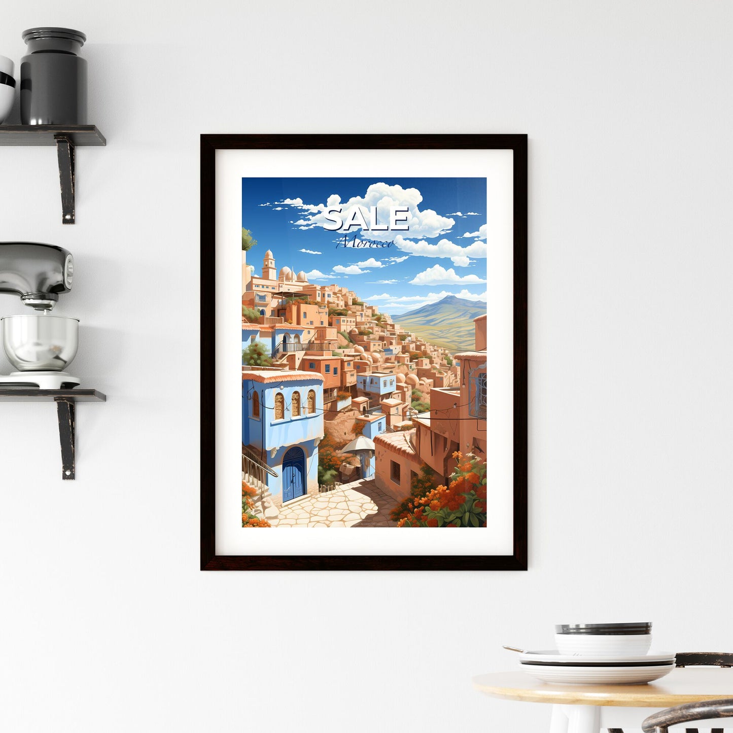 City Skyline Panorama Urban Artwork Vibrant Painting Colorful Houses Hillside Architecture Morocco Default Title