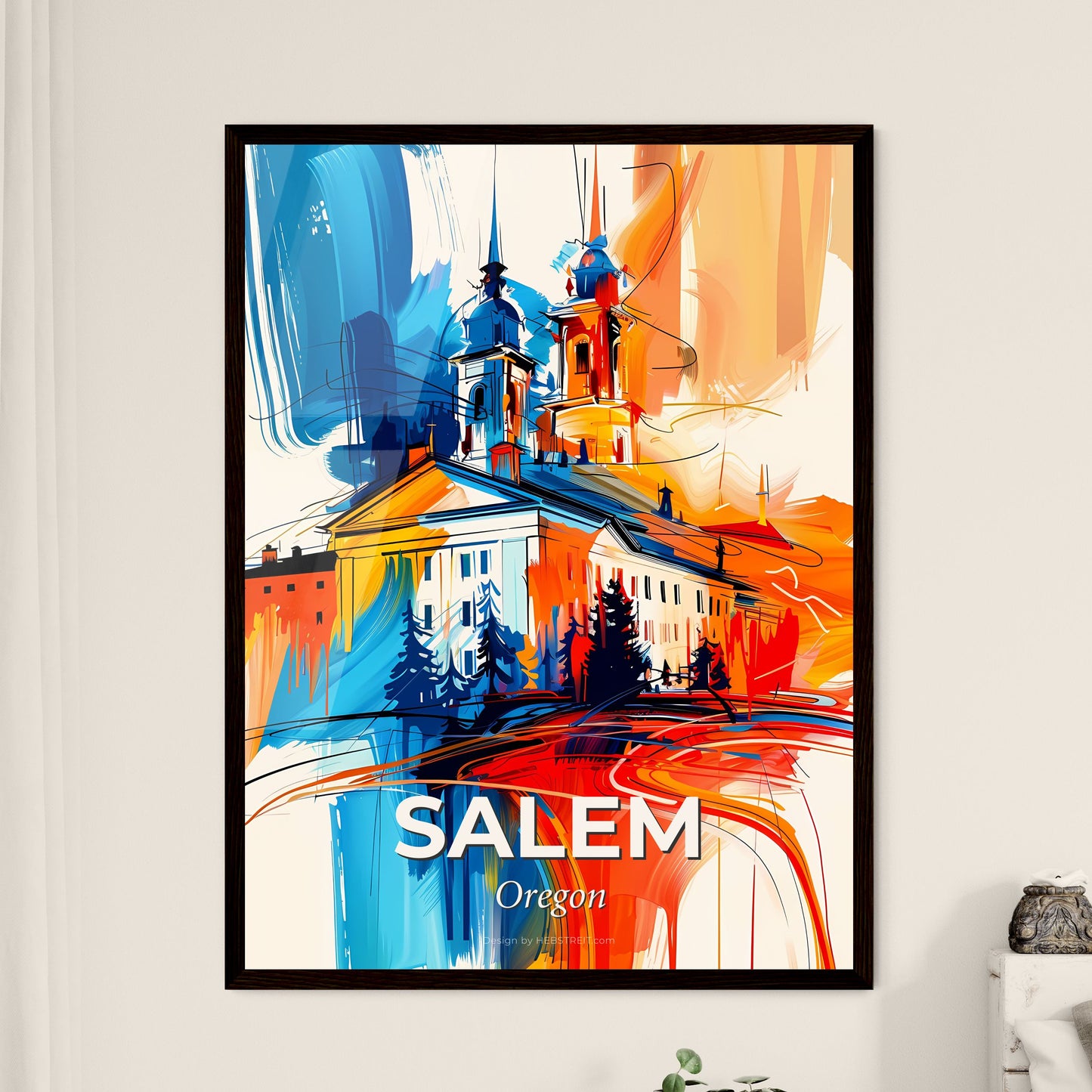 Vibrant Salem, Oregon - A Painting Of A Building With Trees And A Building In The Background