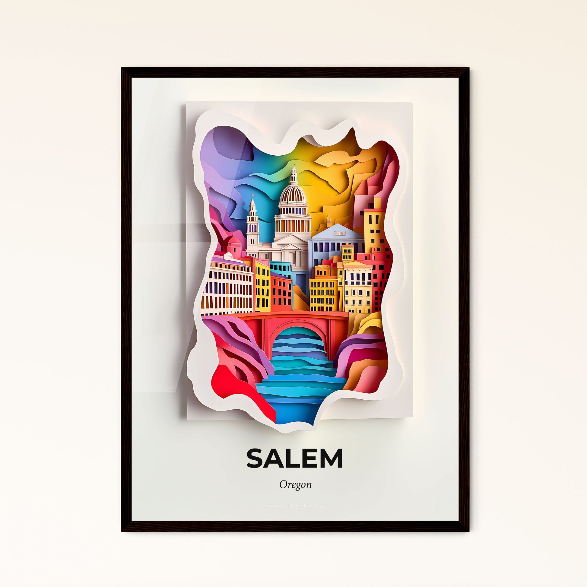 Vivid Salem, Oregon - a paper cut of a city with a rainbow colored building