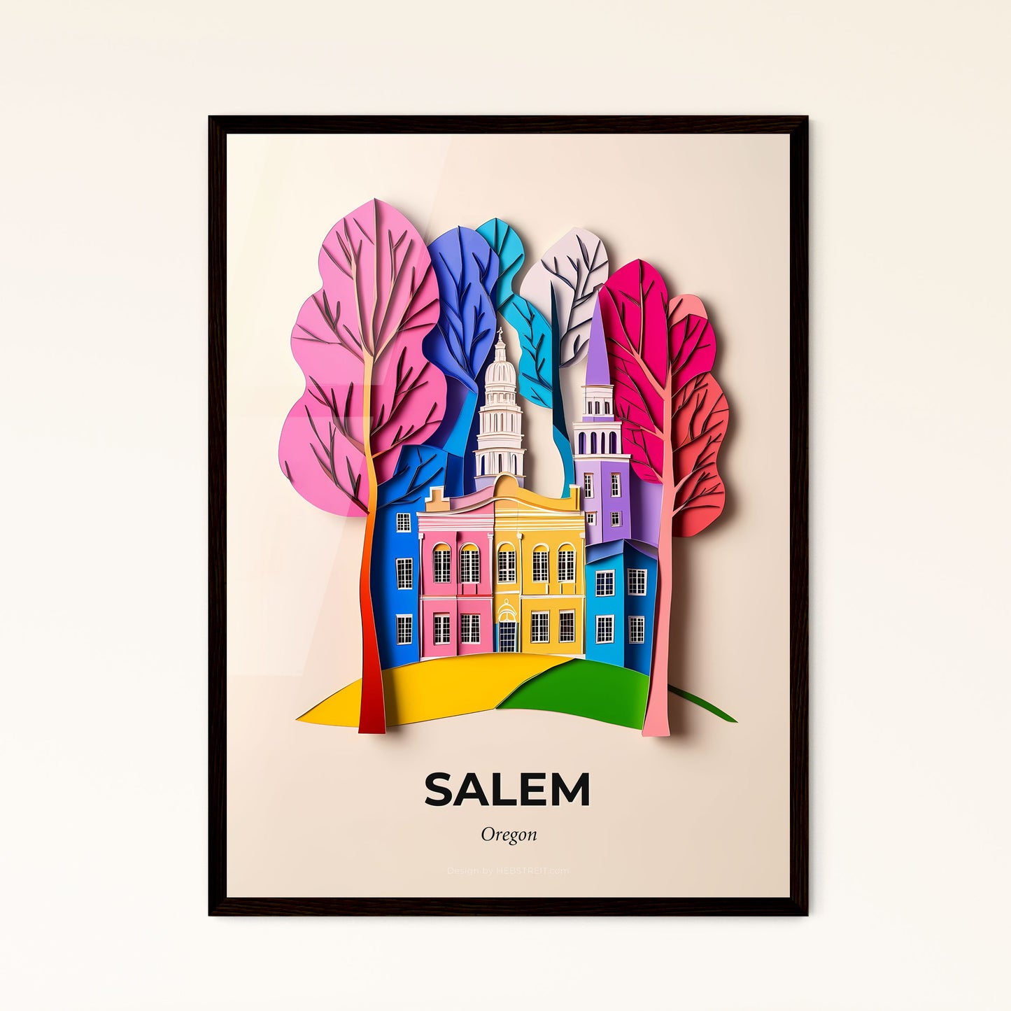 Vivid Salem, Oregon - a paper cut of a building with trees