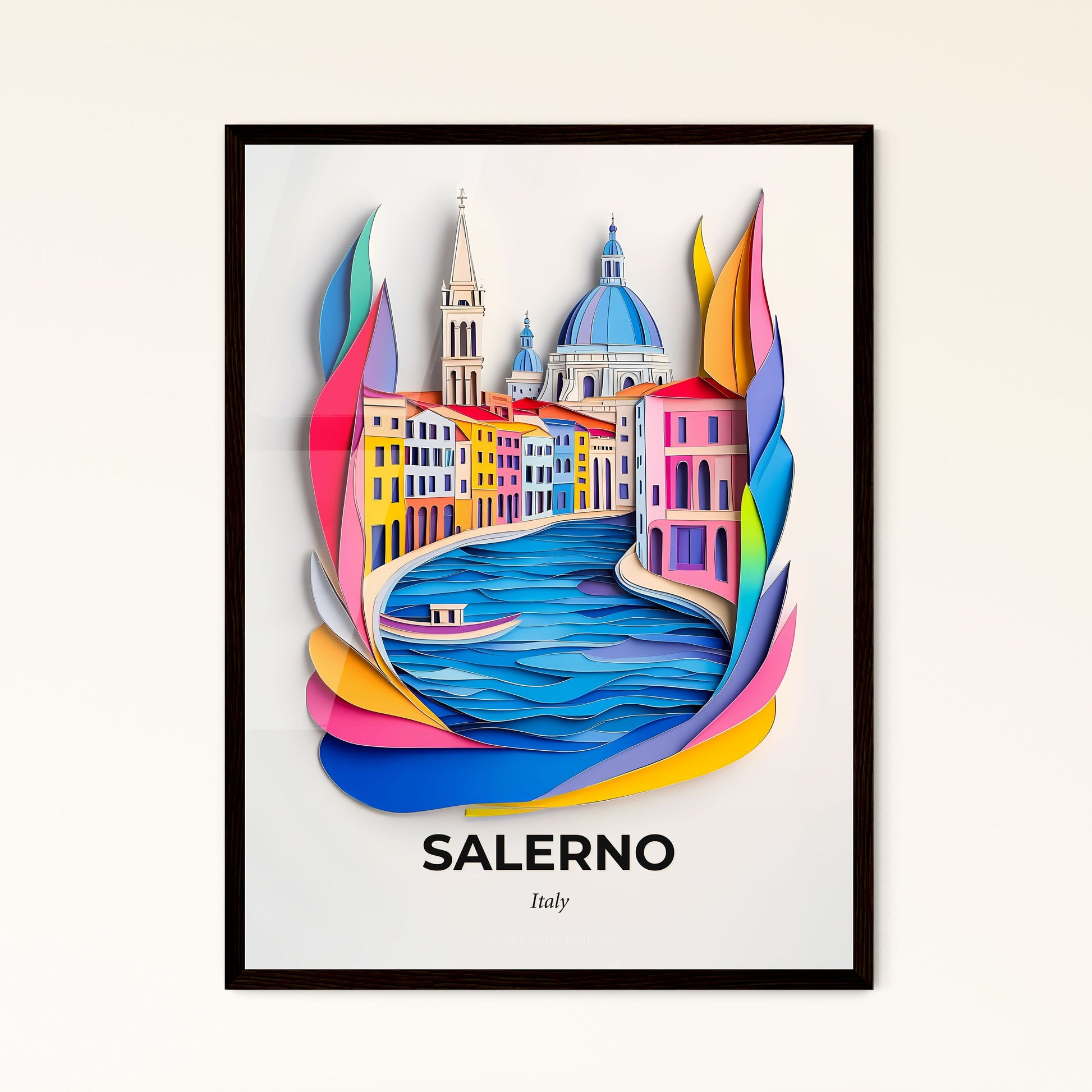 Vivid Salerno, Italy - a paper cut of a city with a boat