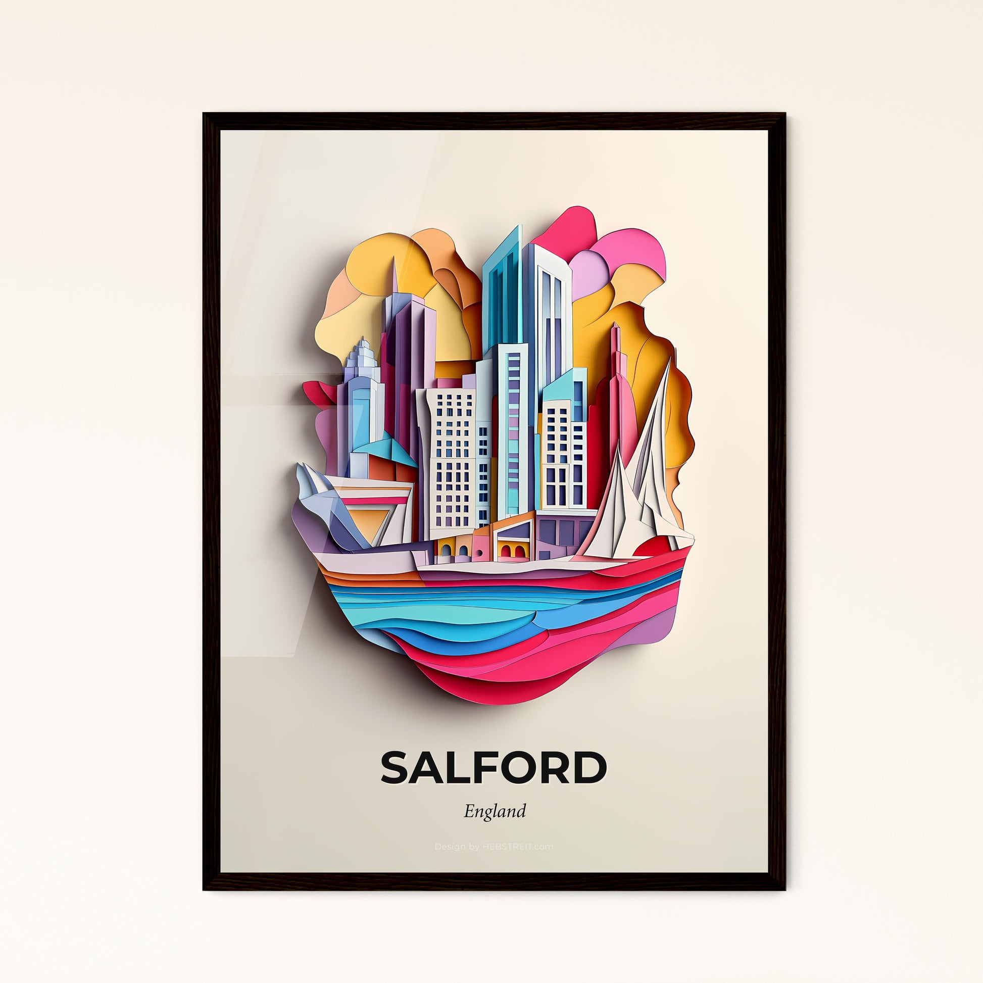 Vivid Salford, England - a paper cut of a city with a sailboat