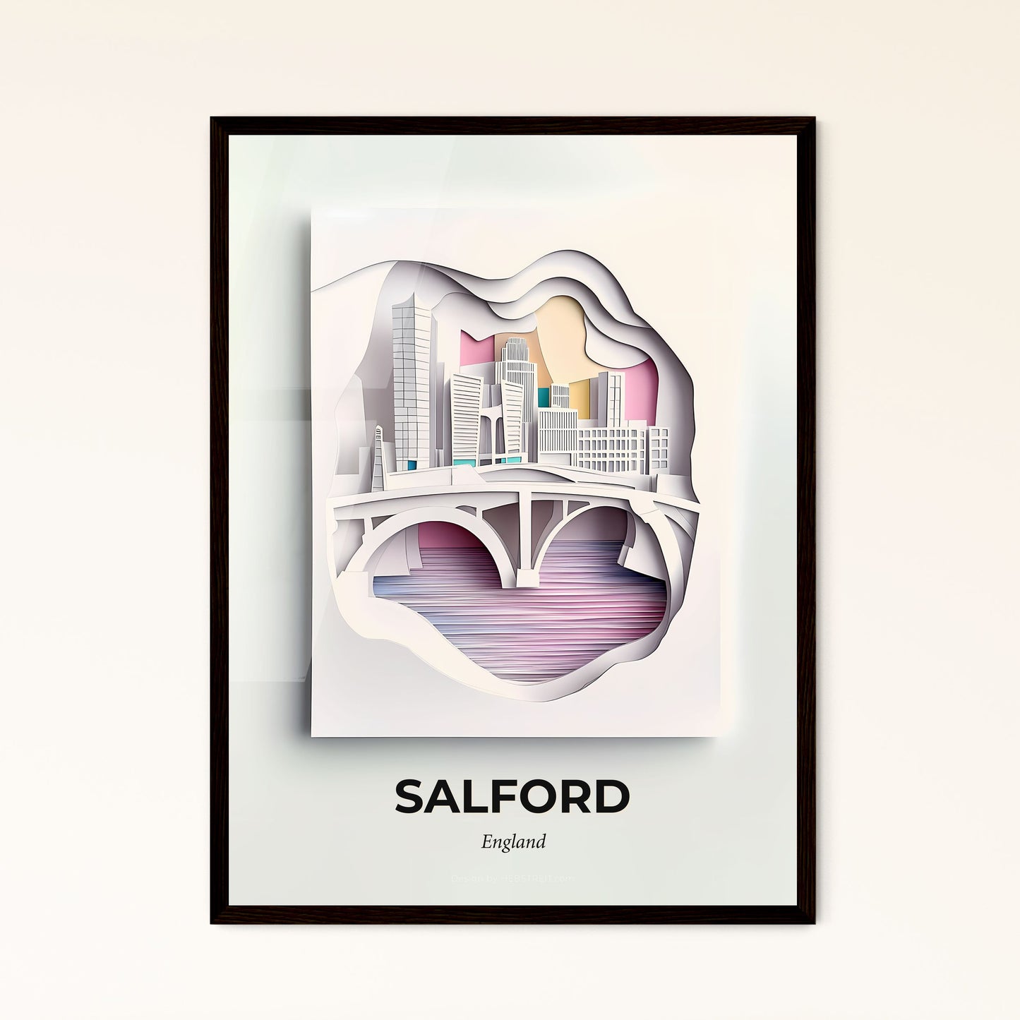 Vivid Salford, England - a paper cut of a city with a bridge