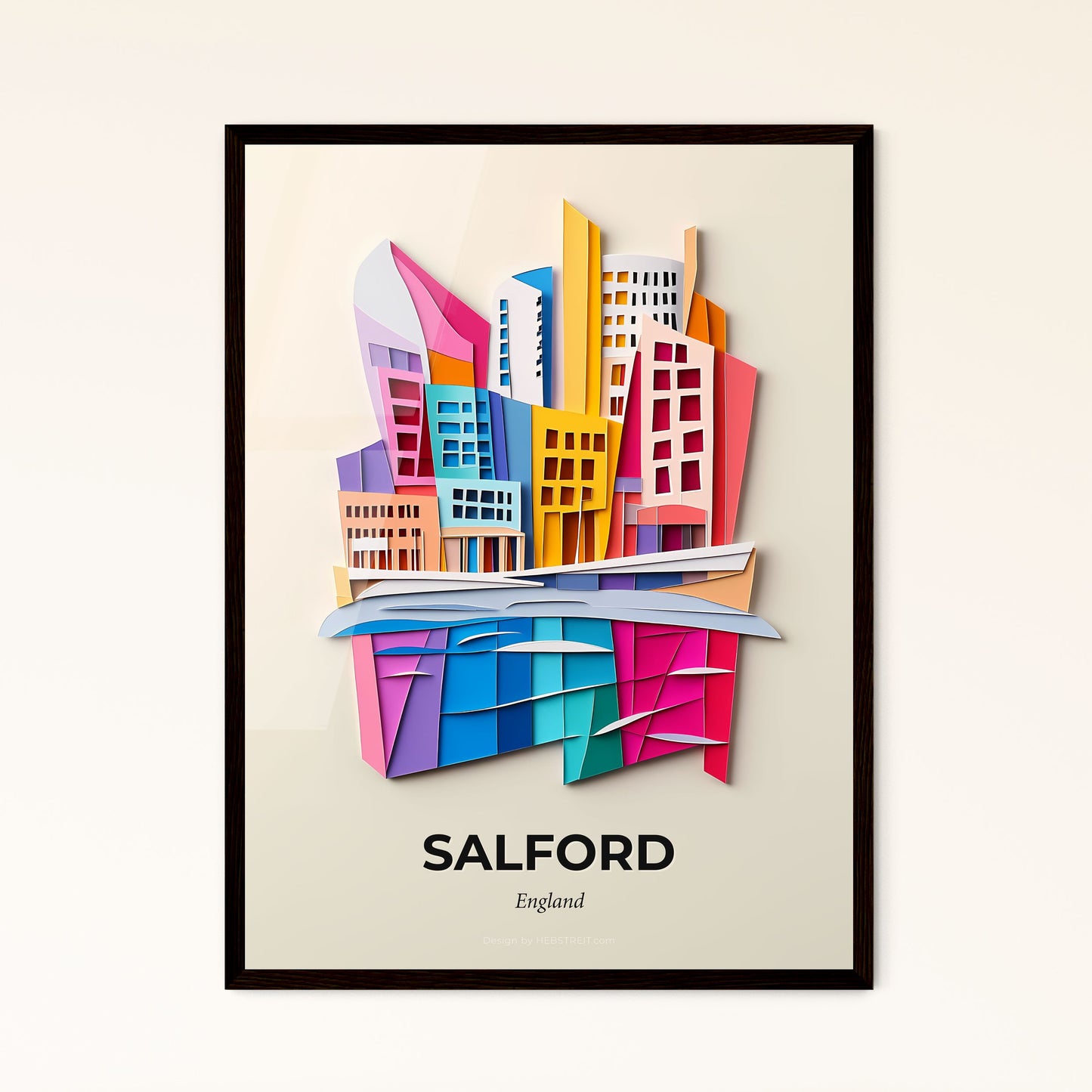 Vivid Salford, England - a paper cut of a city with a church