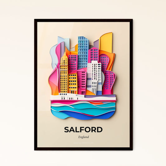 Vivid Salford, England - a paper cut of a city with a river