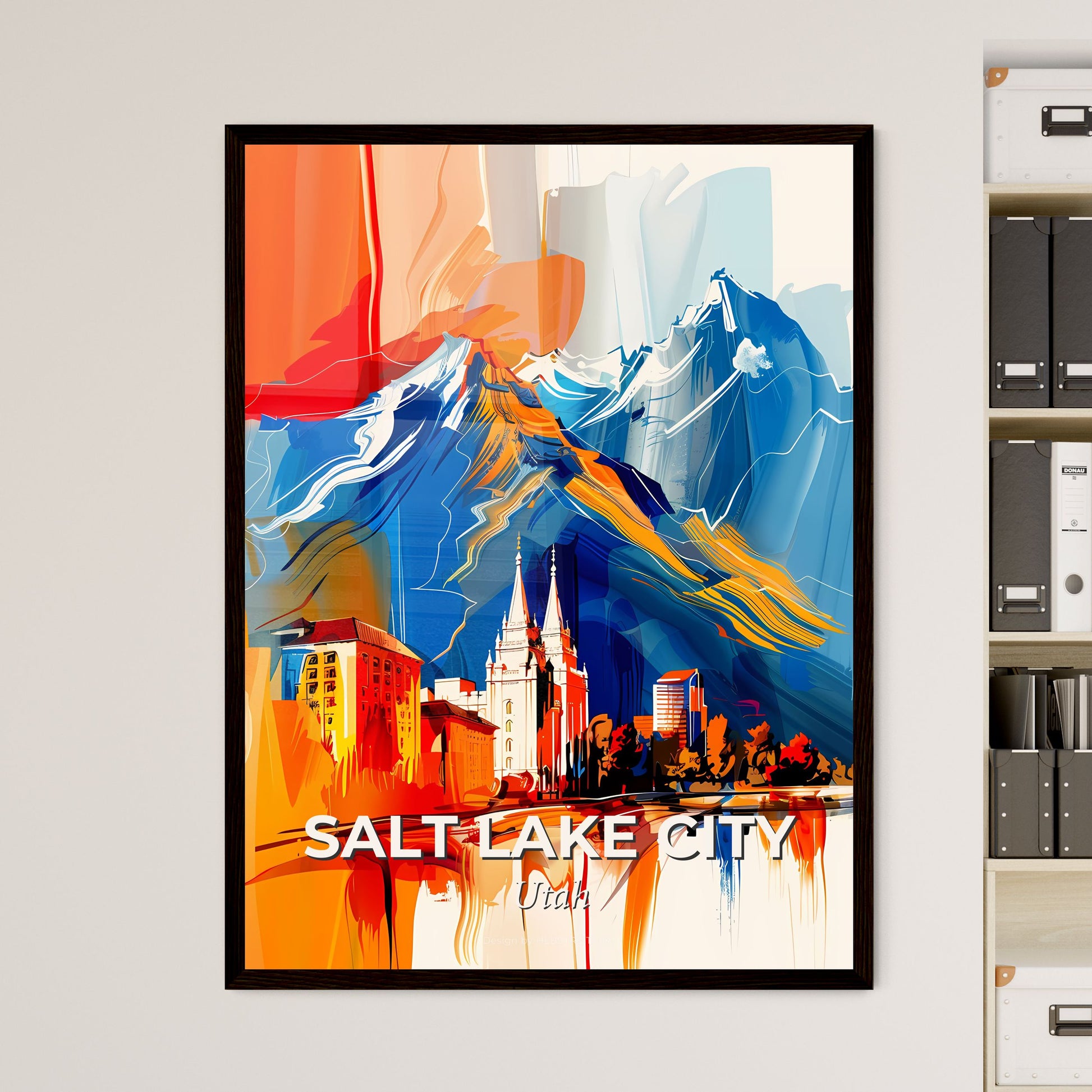 Vibrant Salt Lake City, Utah - A Painting Of A City And Mountains