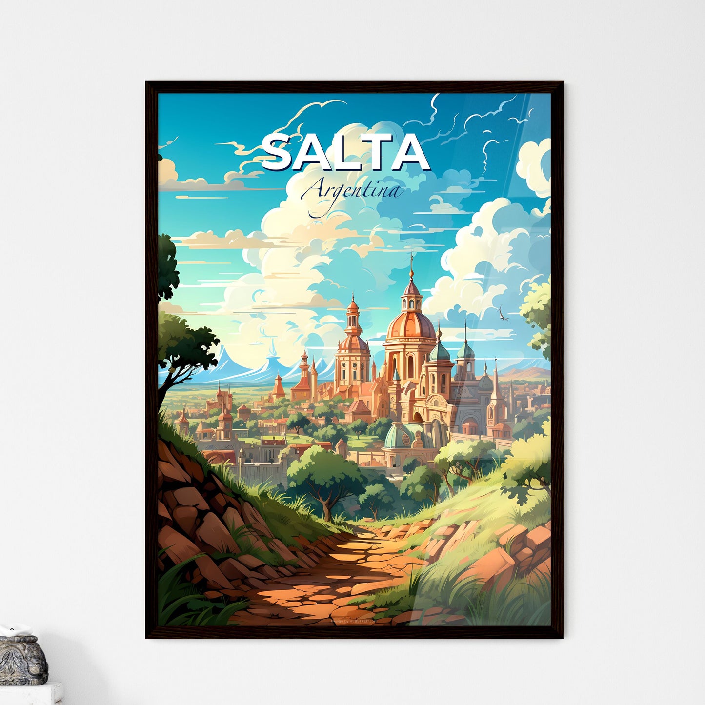 Vibrant Painting of Salta Argentina Skyline: Road to the City Default Title