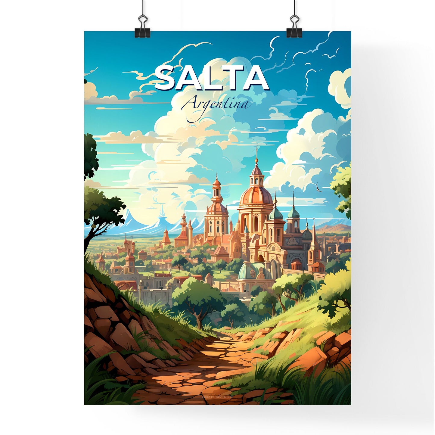 Vibrant Painting of Salta Argentina Skyline: Road to the City Default Title