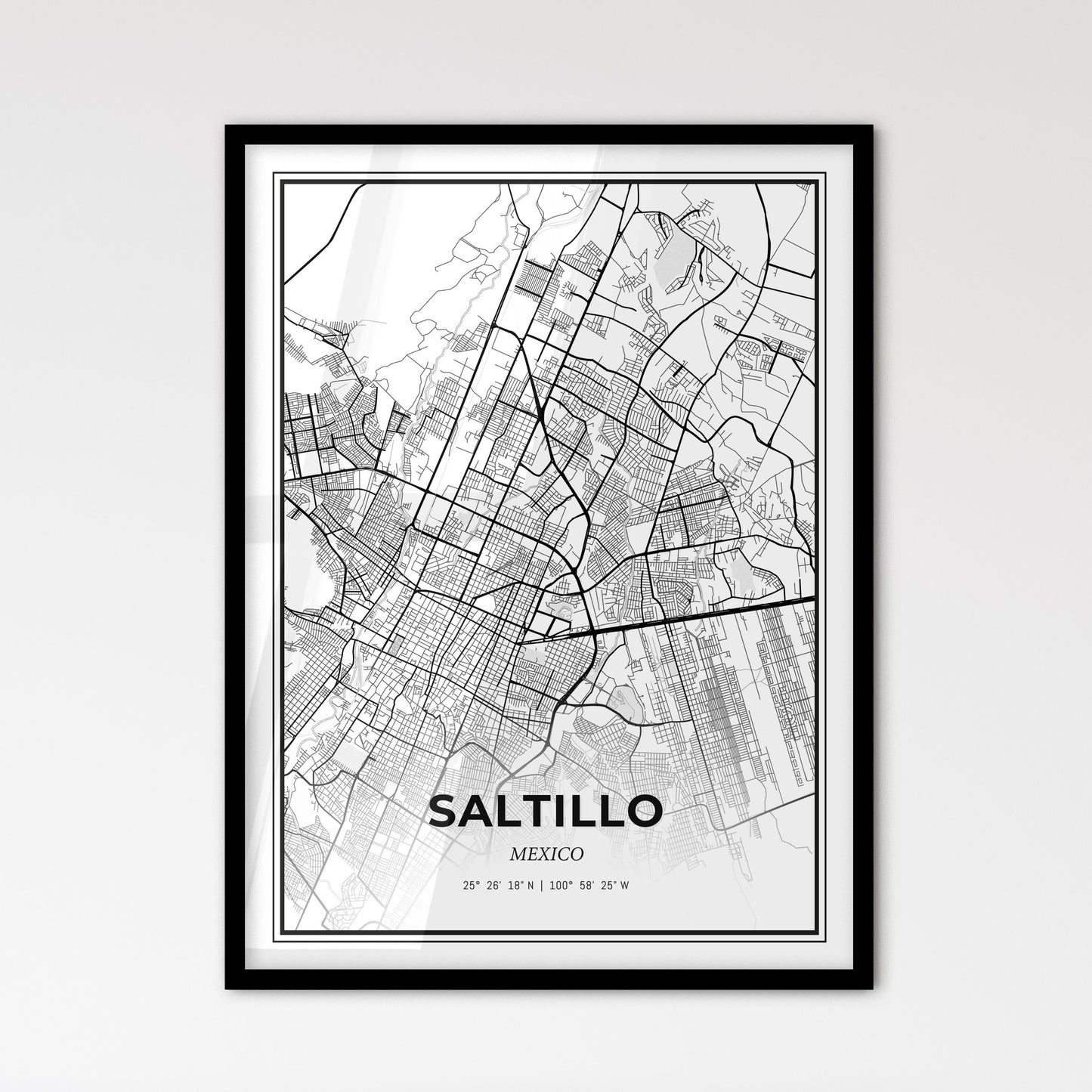 Saltillo Mexico - Scandinavian Style City Map for Modern Home Decor