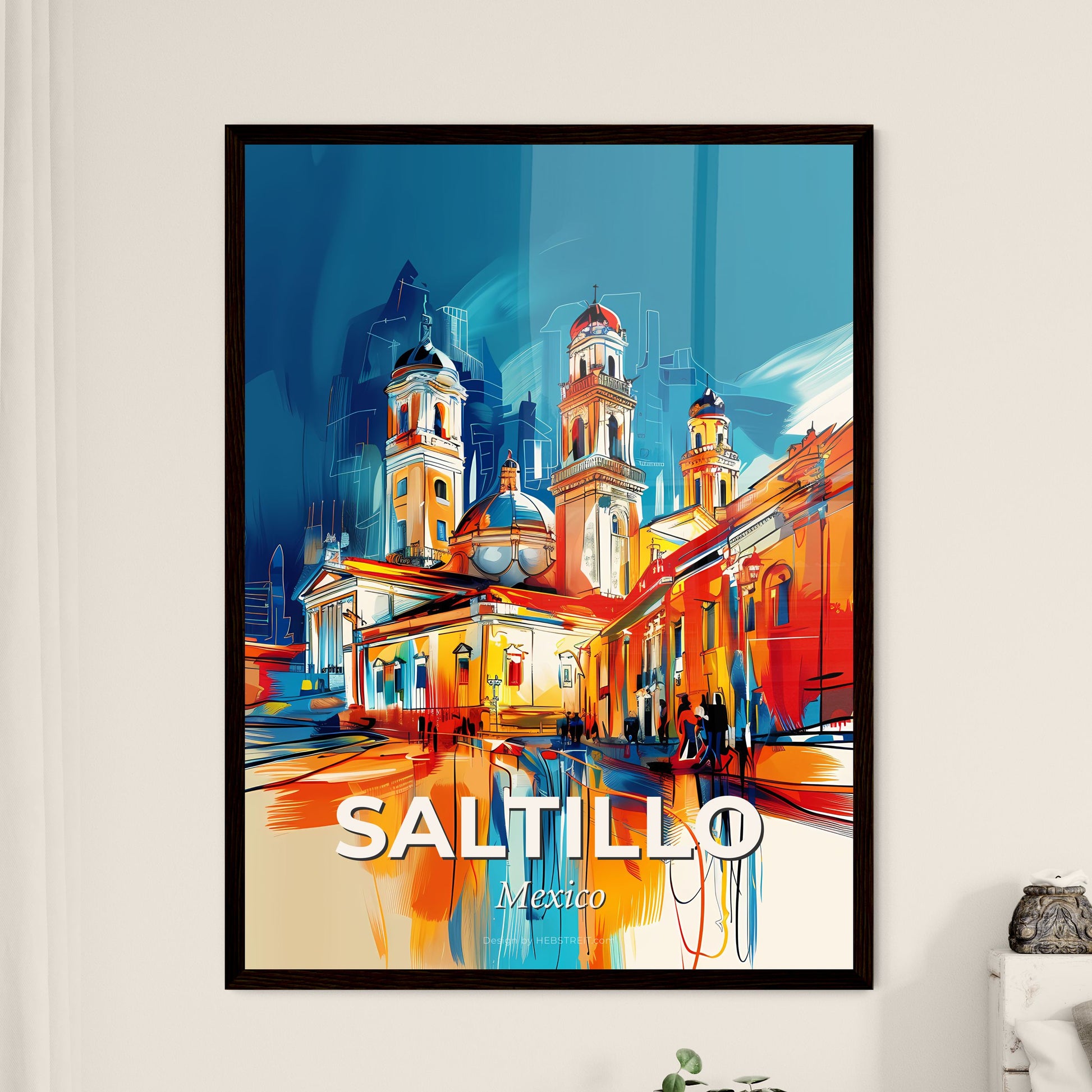 Vibrant Saltillo, Mexico - A Painting Of A Building With Towers And A Street In The Background