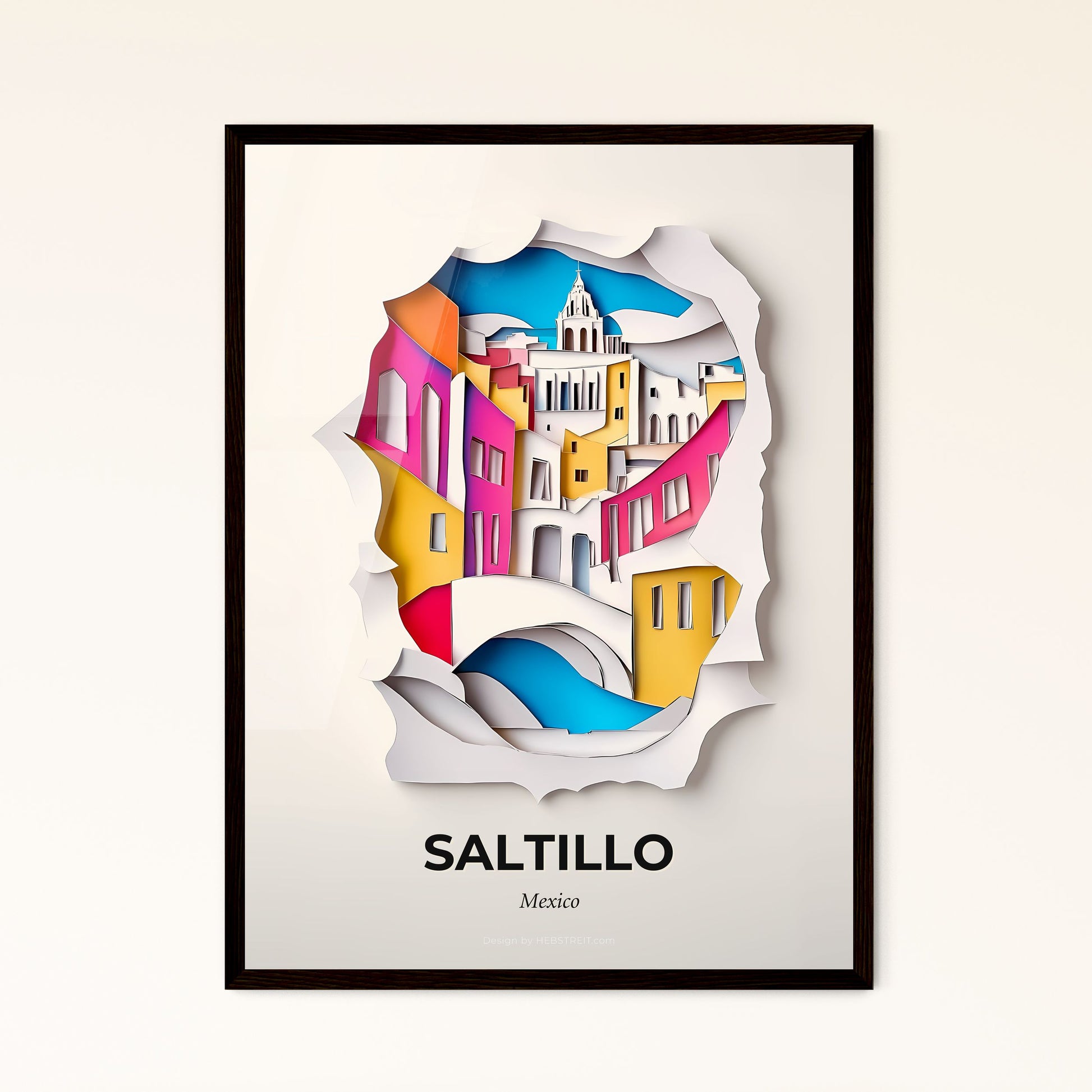 Vivid Saltillo, Mexico - a paper cut of a city with a bridge