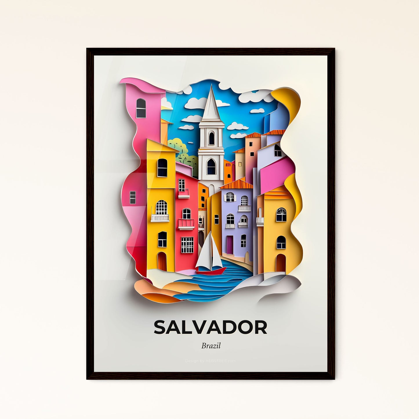 Vivid Salvador, Brazil - a paper cut of a city with a sailboat