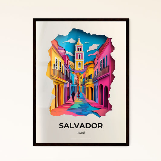 Vivid Salvador, Brazil - a colorful street with a person walking down it