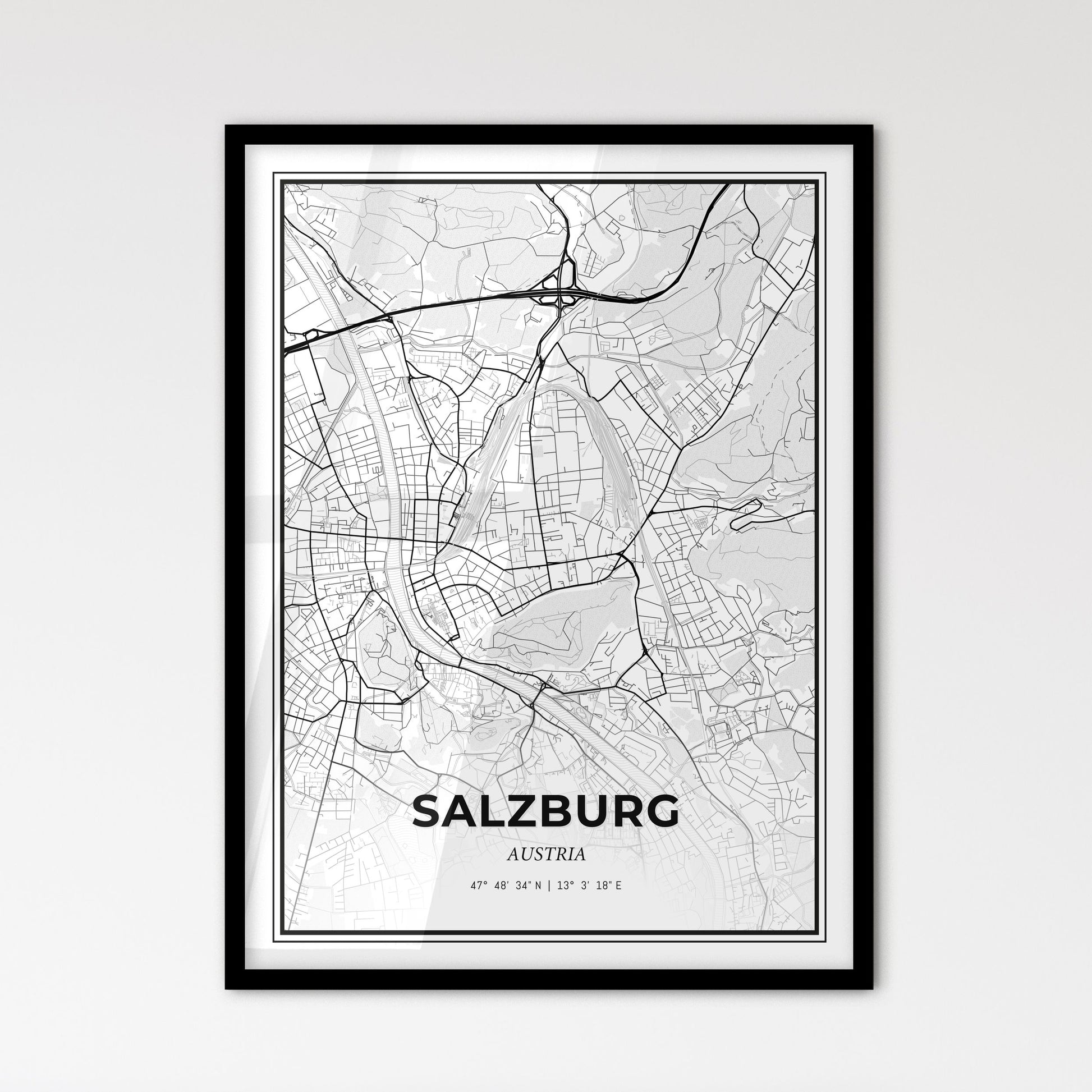 Salzburg Austria - Scandinavian Style City Map for Modern Home Decor