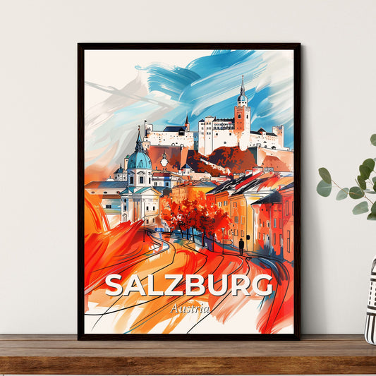 Vibrant Salzburg, Austria - A Painting Of A Castle On A Hill