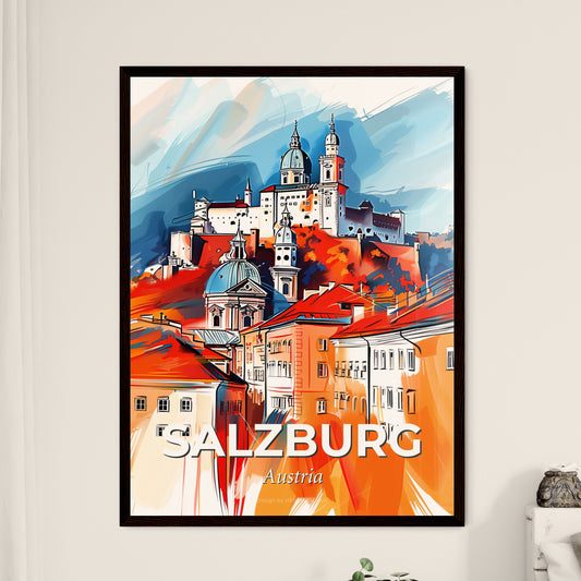 Vibrant Salzburg, Austria - A Painting Of A Castle On A Hill