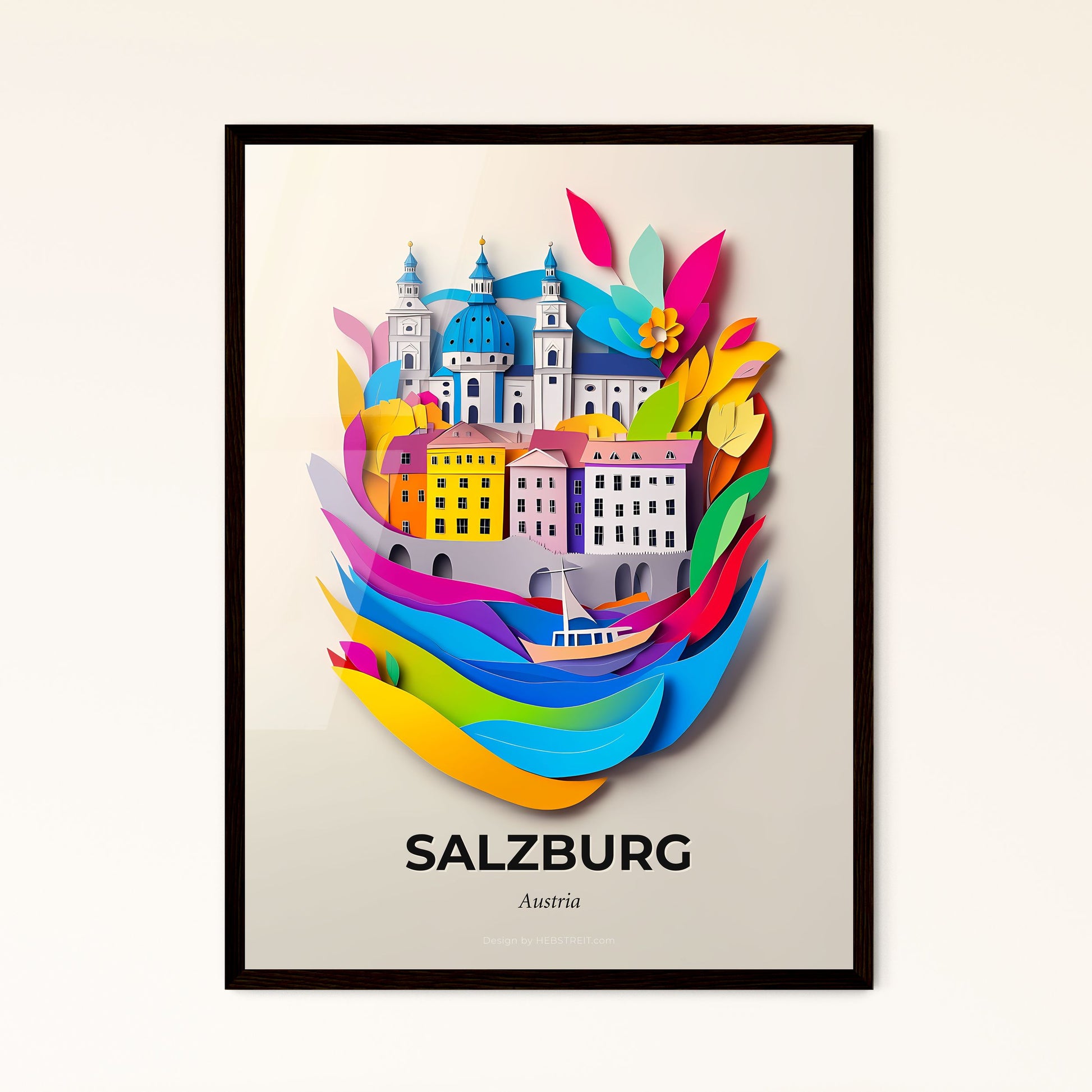 Vivid Salzburg, Austria - a paper cut of a city with a boat