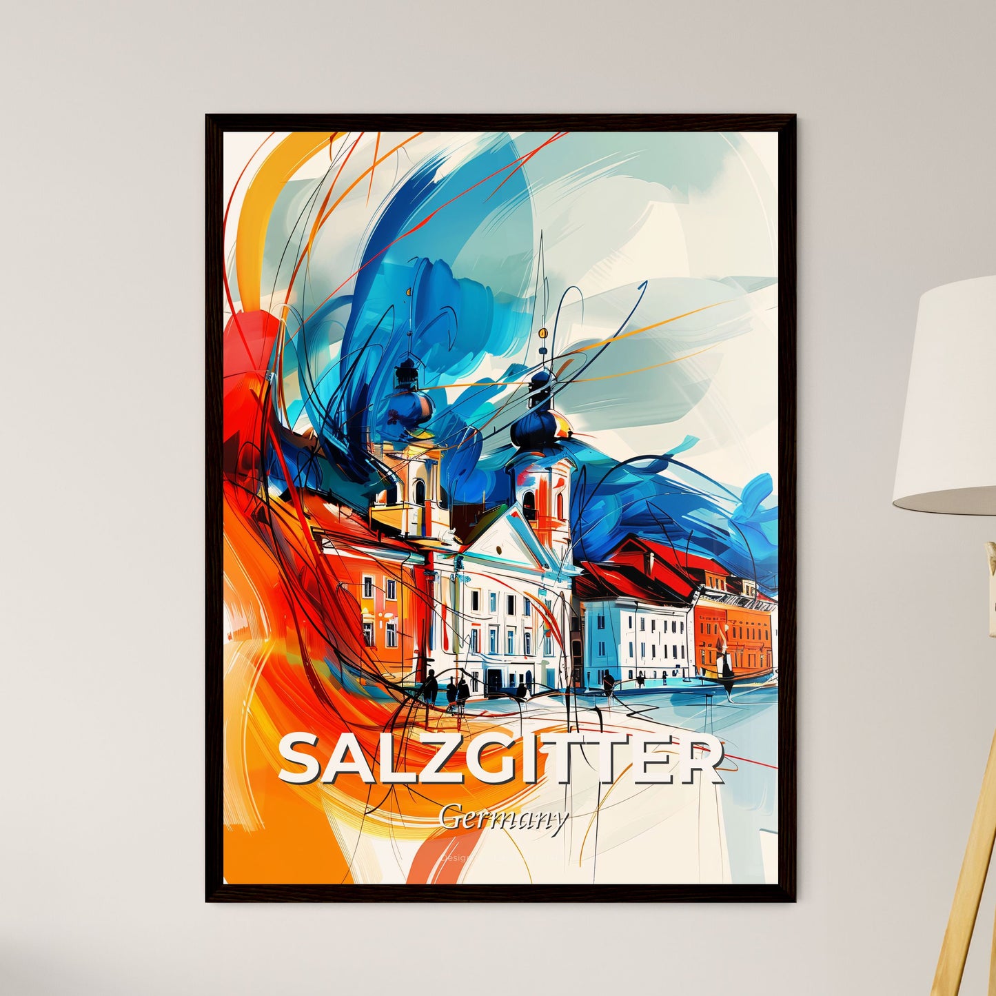 Vibrant Salzgitter, Germany - A Painting Of Buildings And A Street