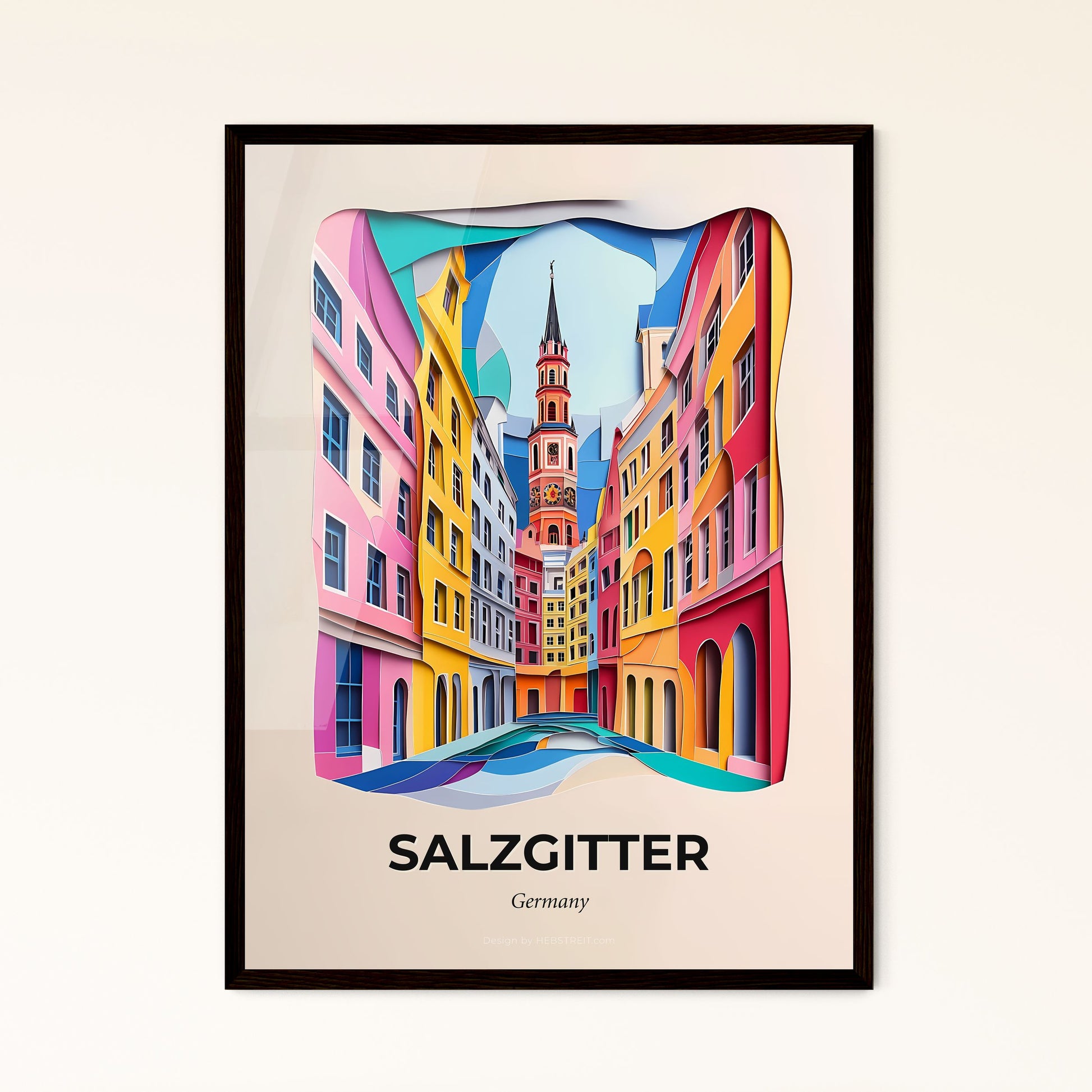 Vivid Salzgitter, Germany - a city street with a clock tower