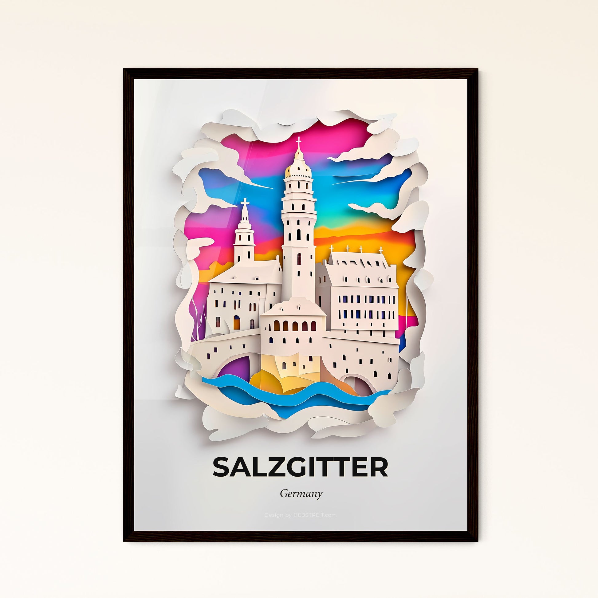 Vivid Salzgitter, Germany - a paper cut of a city with a lighthouse