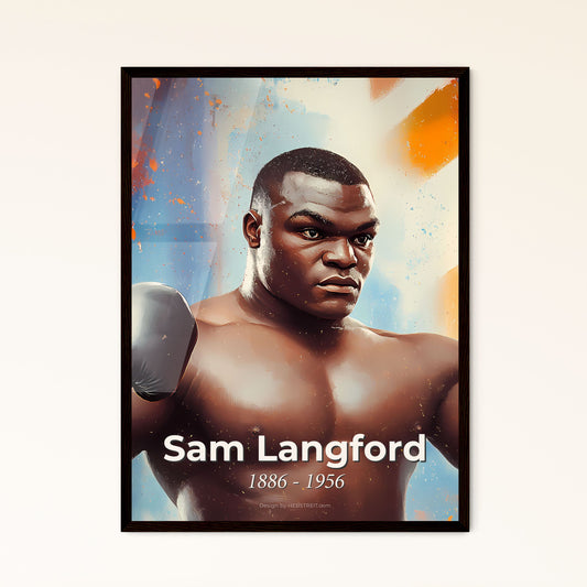 Portrait of Sam Langford, 1886 - 1956. Impressionistic painting of a man with boxing gloves.