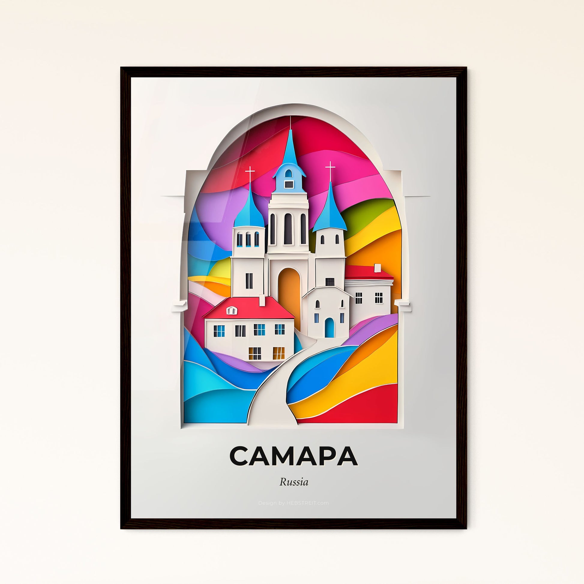 Vivid Samara, Russia - a paper cut of a church with a rainbow background