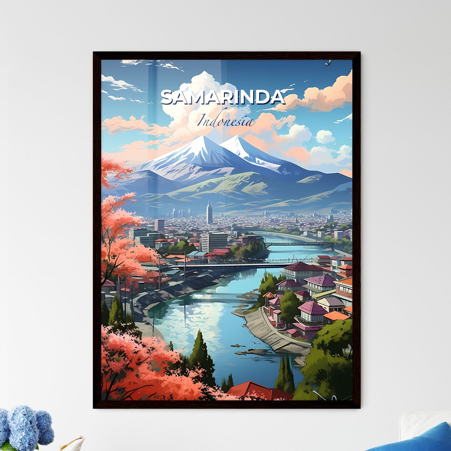 Abstract Cityscape Painting: Vibrant Skyline with River, Indonesia, Samarinda Default Title