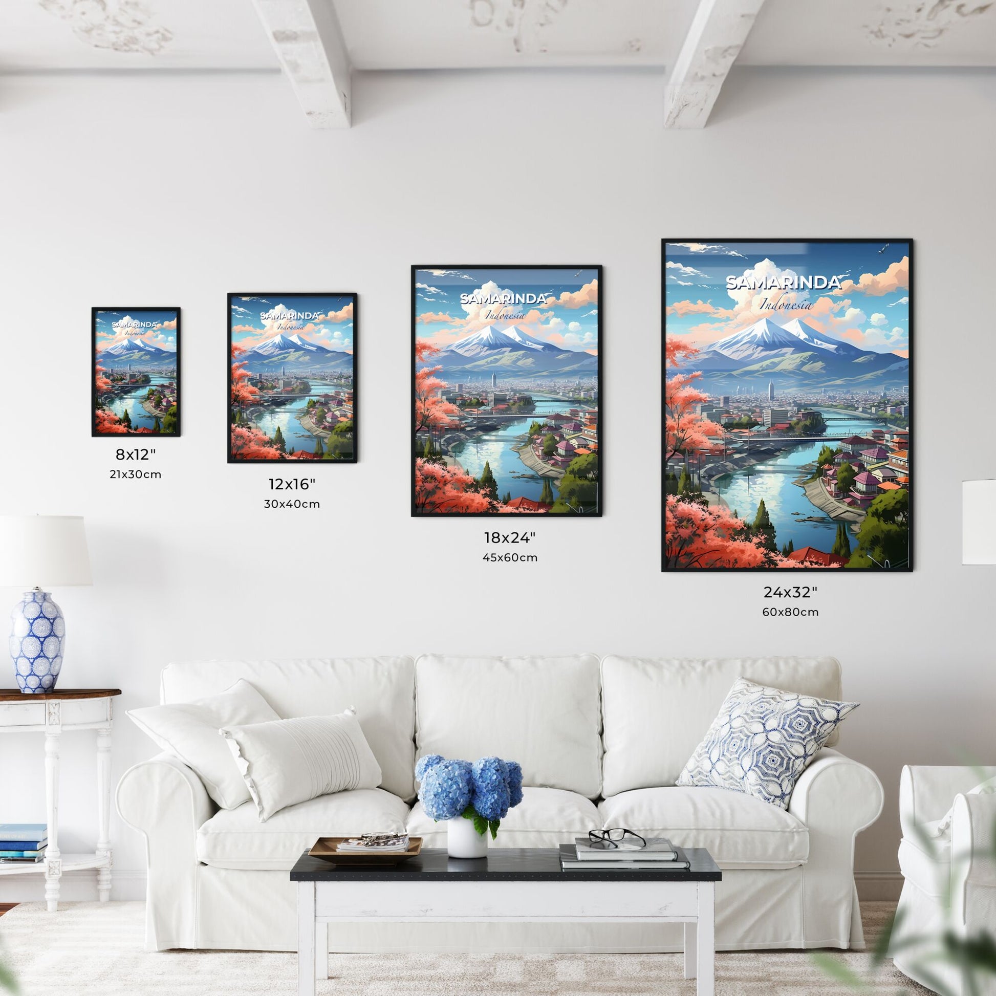 Abstract Cityscape Painting: Vibrant Skyline with River, Indonesia, Samarinda Default Title