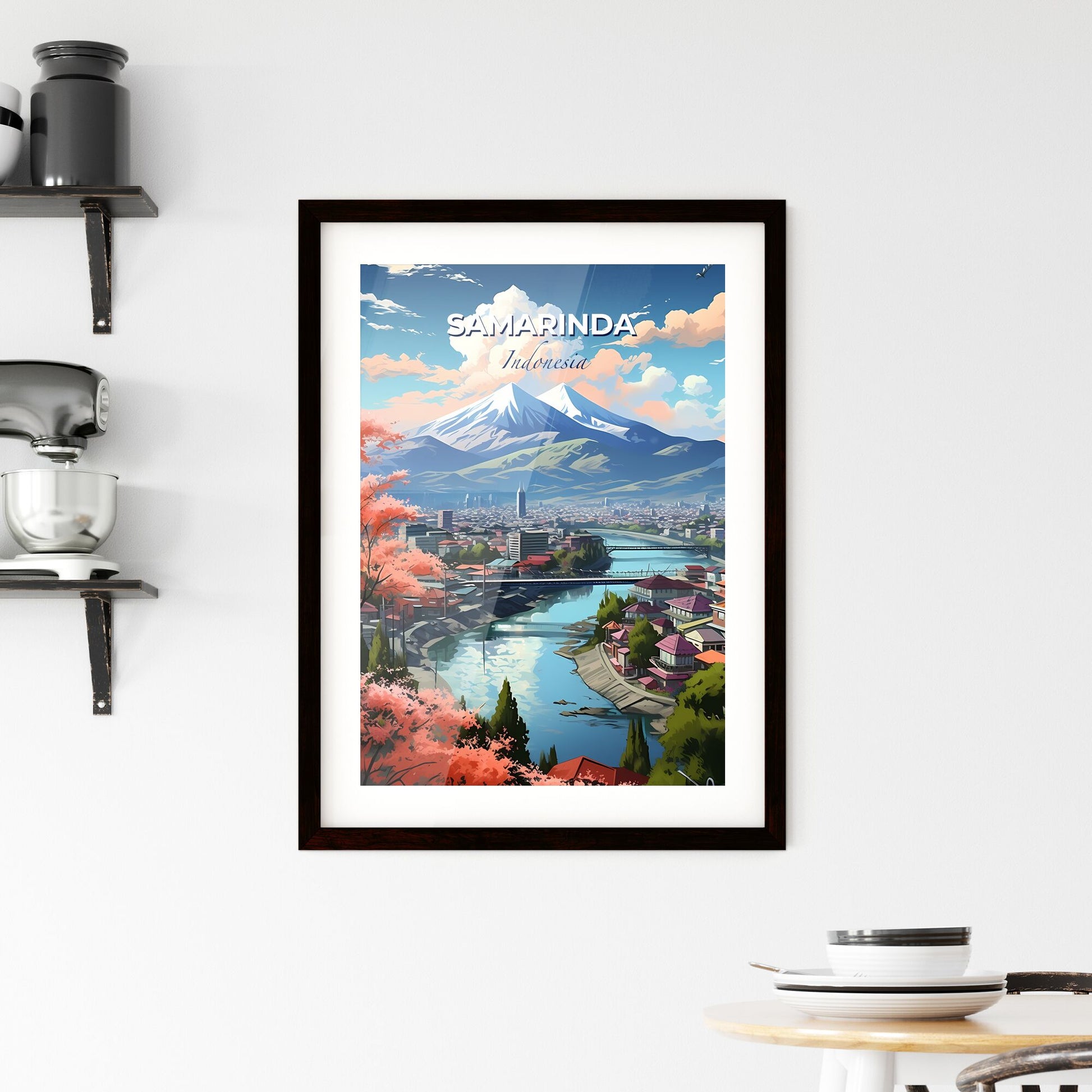 Abstract Cityscape Painting: Vibrant Skyline with River, Indonesia, Samarinda Default Title