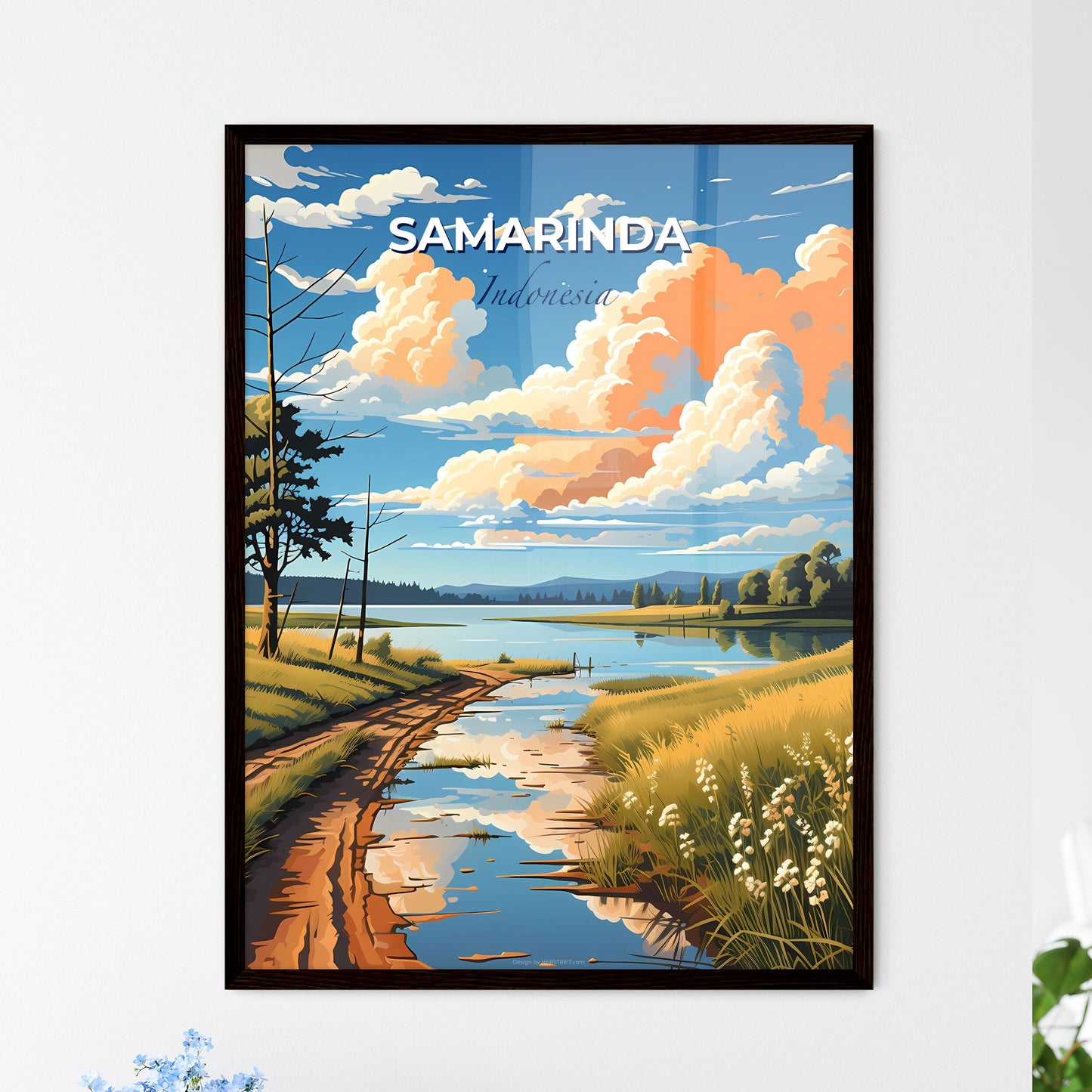 Samarinda Skyline Landscape Cityscape Road Water Trees Vibrant Painting Artistic Default Title