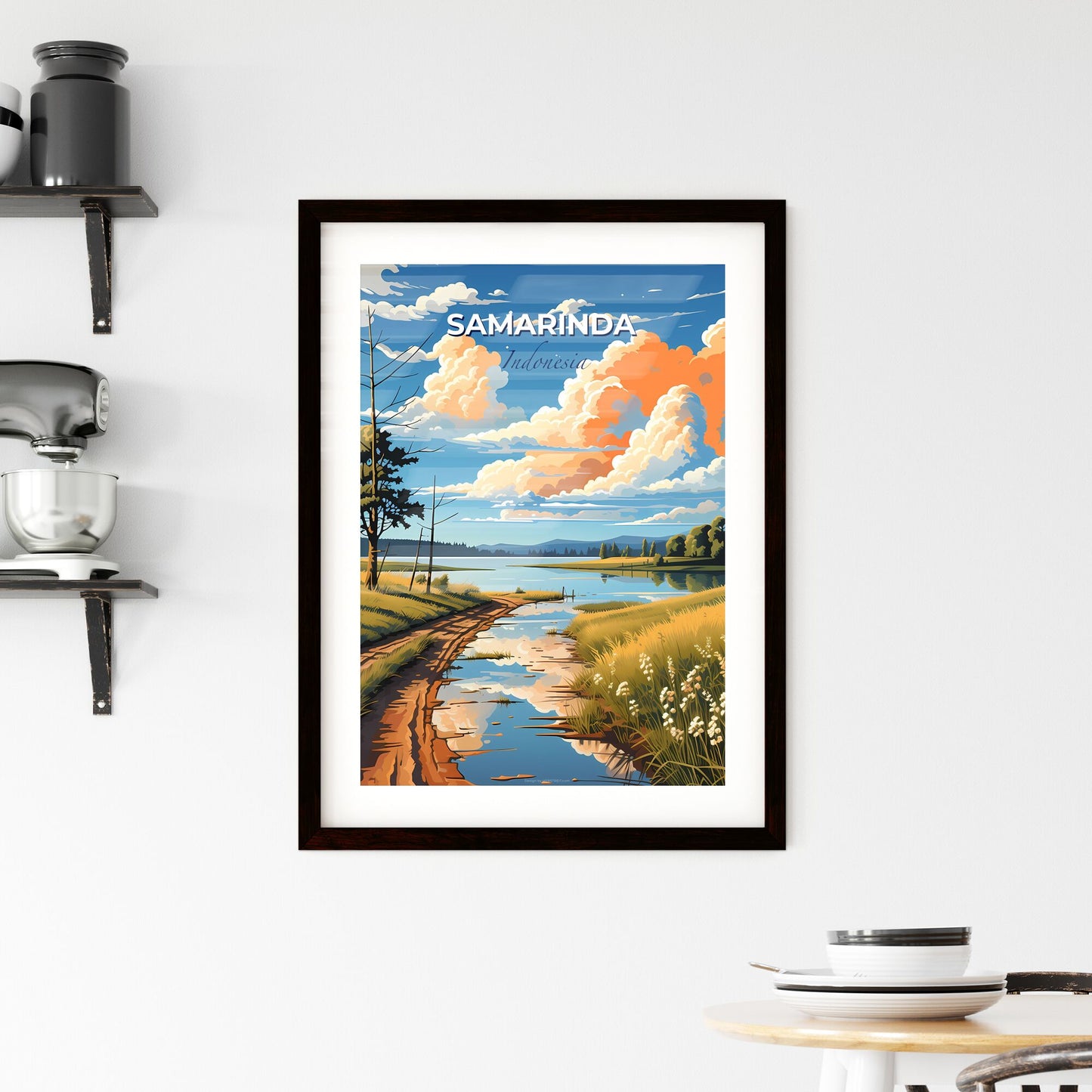 Samarinda Skyline Landscape Cityscape Road Water Trees Vibrant Painting Artistic Default Title