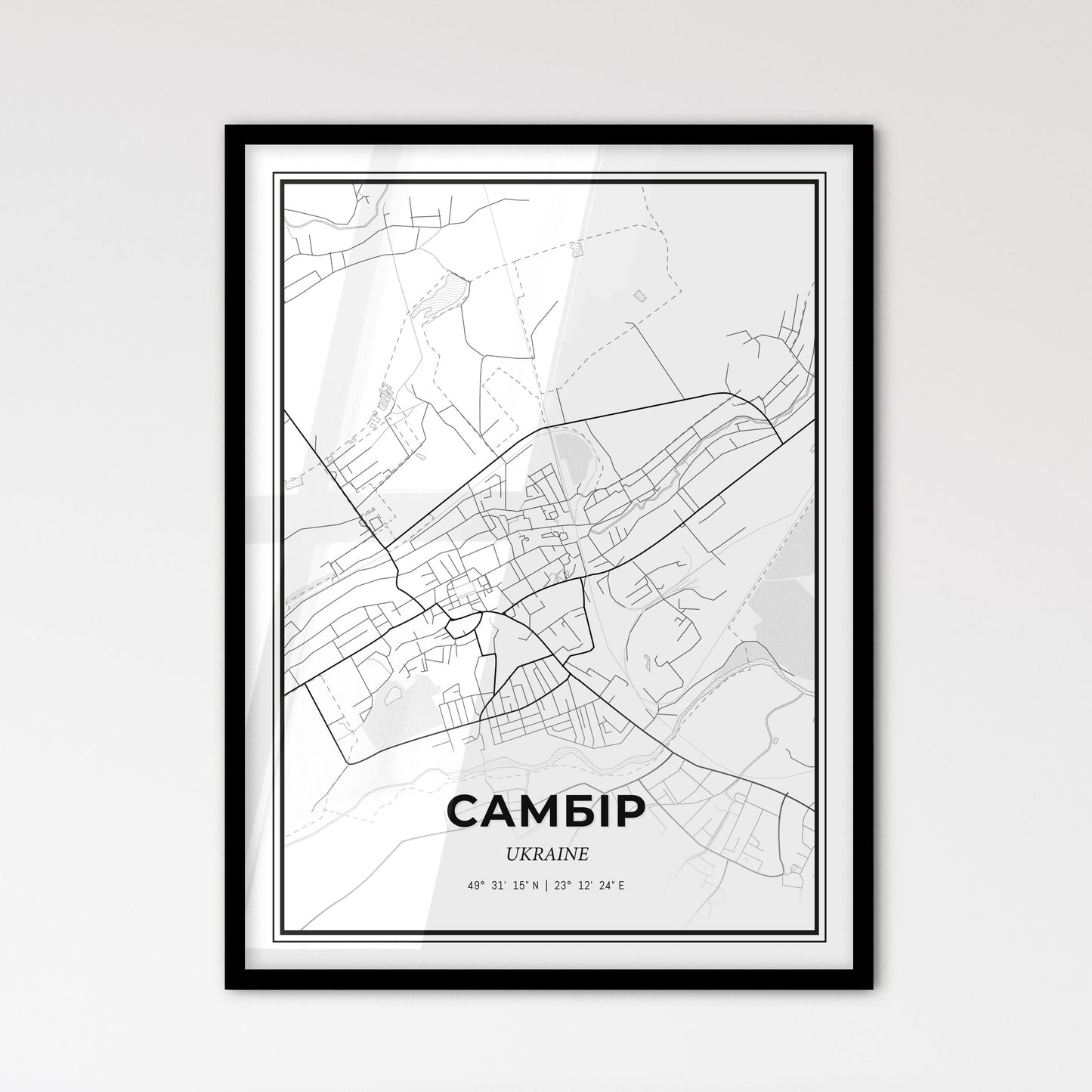 Sambir Ukraine - Scandinavian Style City Map for Modern Home Decor