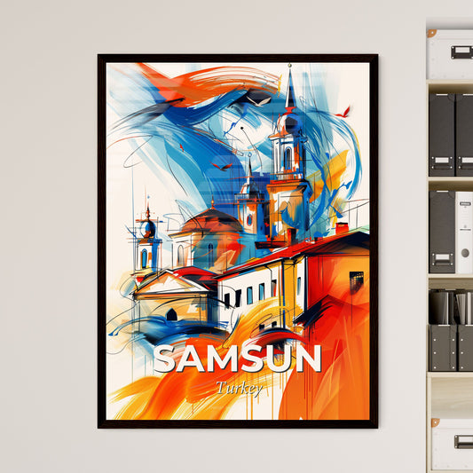 Vibrant Samsun, Turkey - A Painting Of A Building With Towers And A Colorful Background