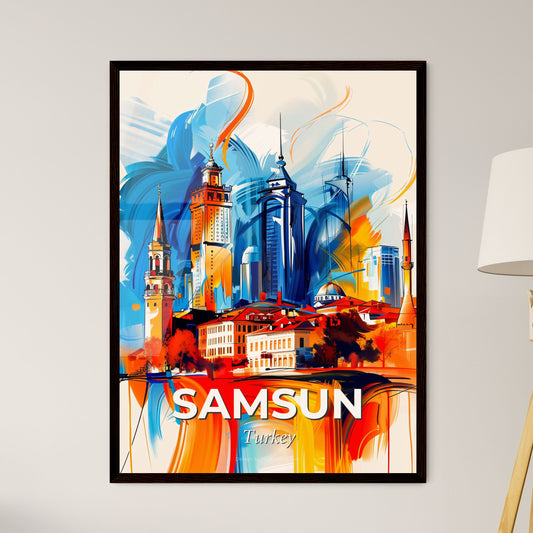 Vibrant Samsun, Turkey - A Painting Of A Skyline With A Colorful Building